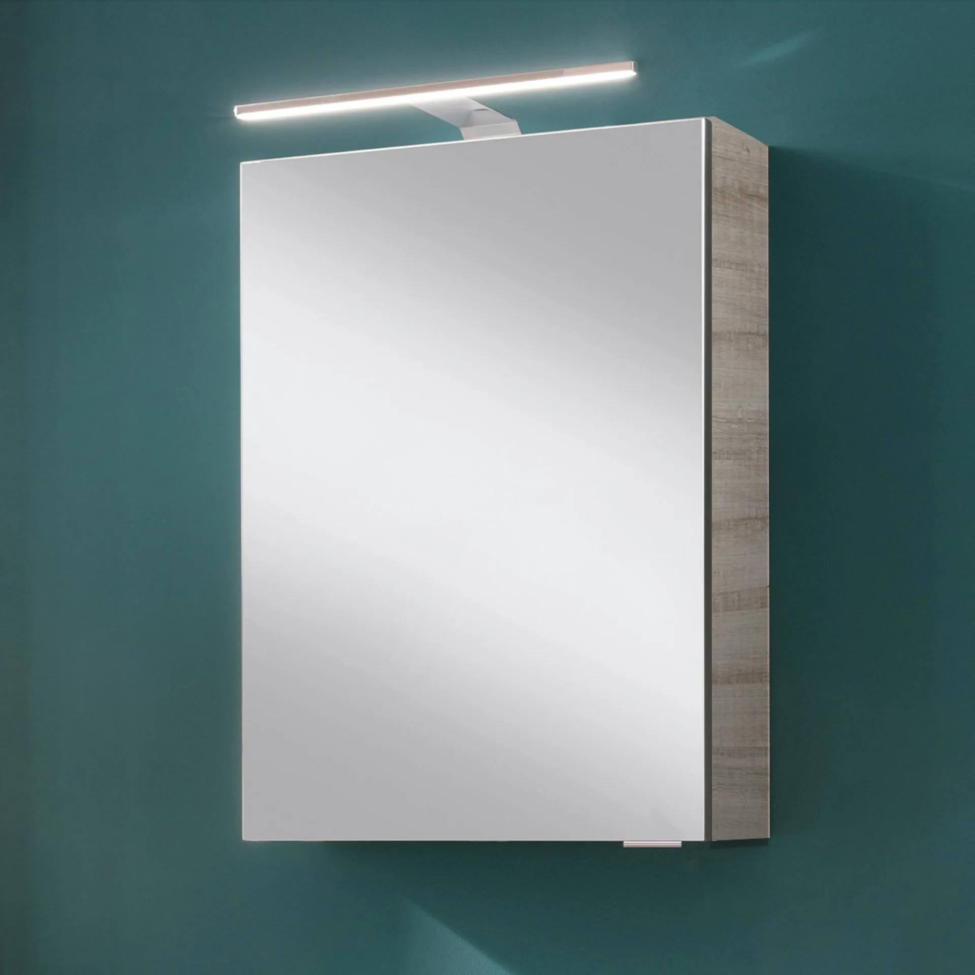 FACKELMANN SBC A-VERO Gäste WC Spiegelschrank 40 cm breit, Braun hell, Türanschlag rechts + Aufsatzleuchte