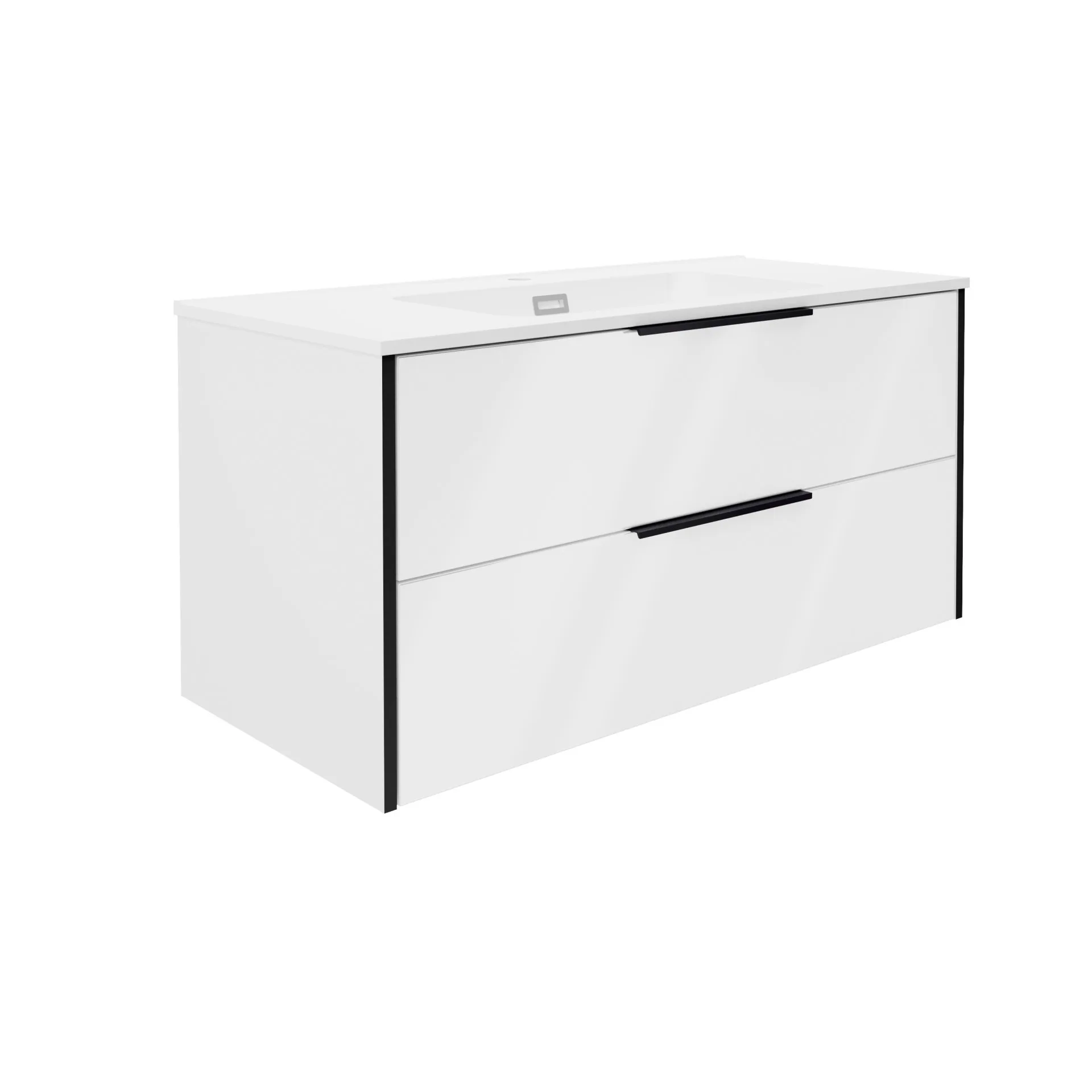 FACKELMANN FLAIR Waschbecken mit Unterschrank 101 cm breit, Weiß/Anthrazit, Waschbecken Gussmarmor Weiß matt