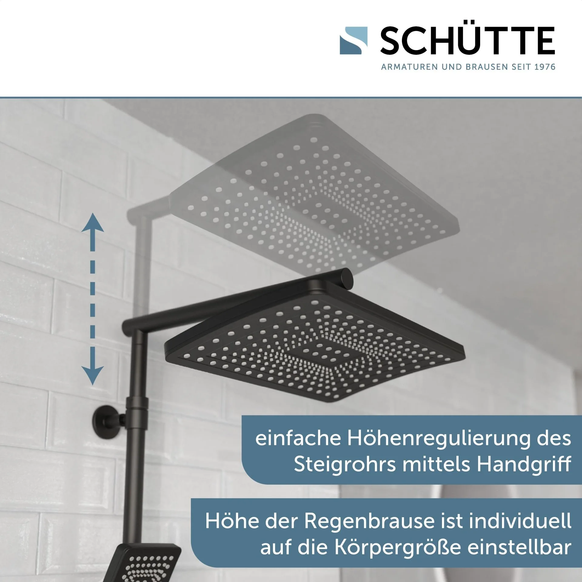 SCHÜTTE TRENTO Überkopf-Brauseset, Schwarz matt, mit Duschthermostat
