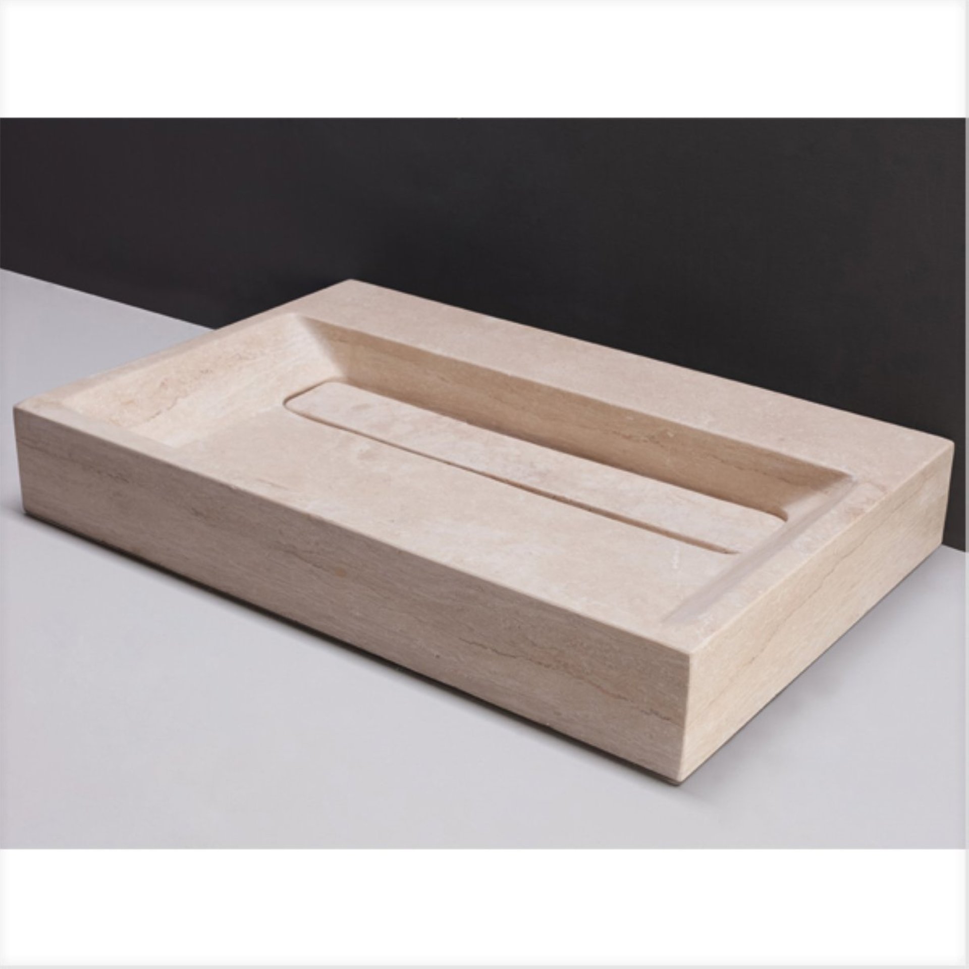 Waschbecken Naturstein BELLEZZA (60 cm) Travertin, mit Hahnloch, 100338