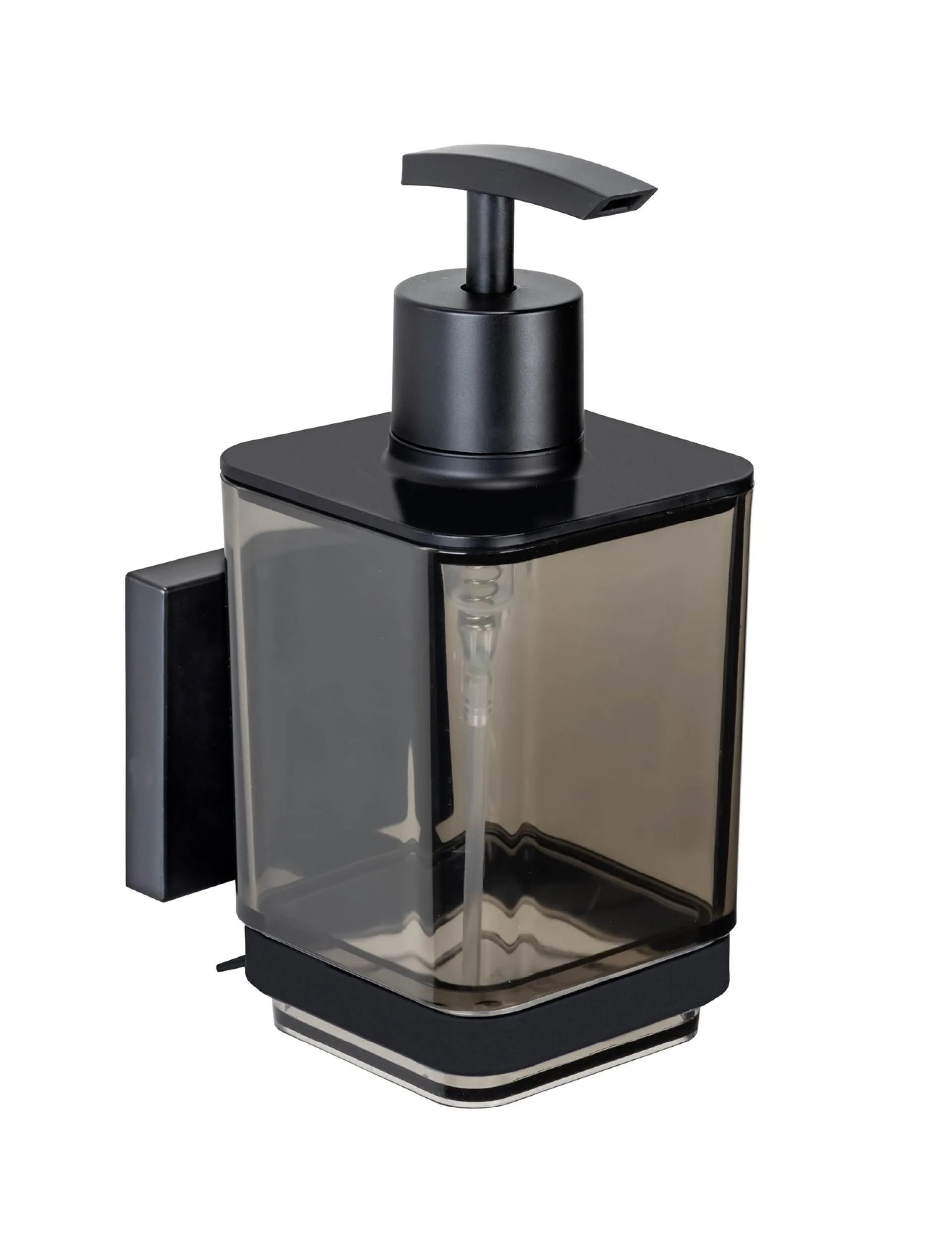 WENKO QUADRO Seifenspender 340 ml, Schwarz, Edelstahl rostfrei, Vacuum-Loc