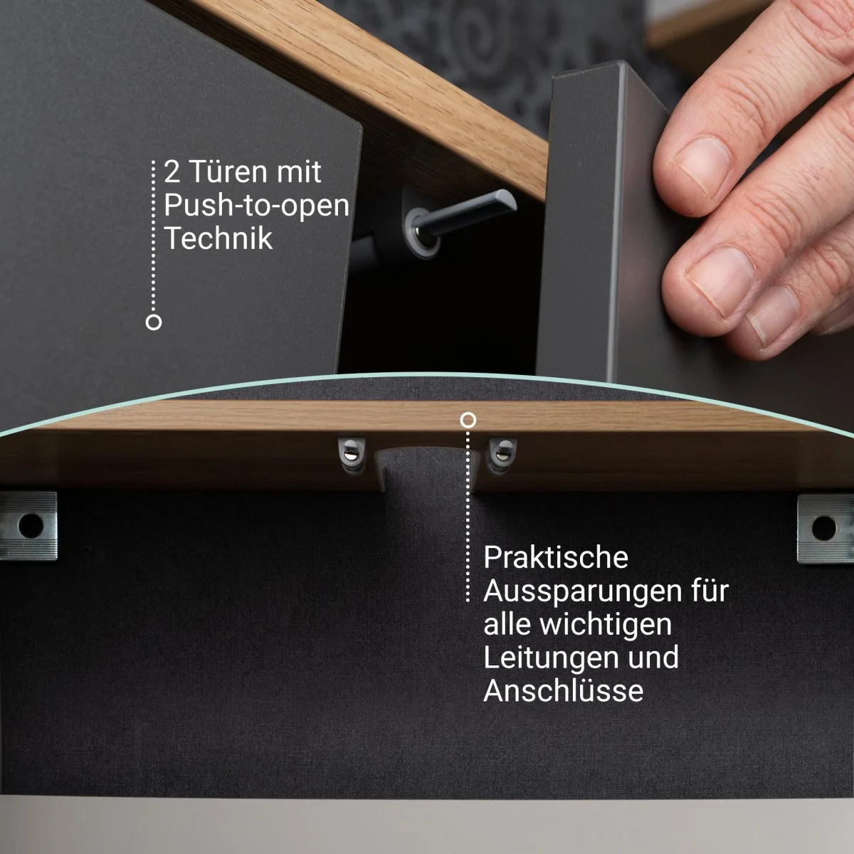 FACKELMANN FINN Waschbeckenunterschrank 60 cm breit, Anthrazit/Braun hell + Holzfüße