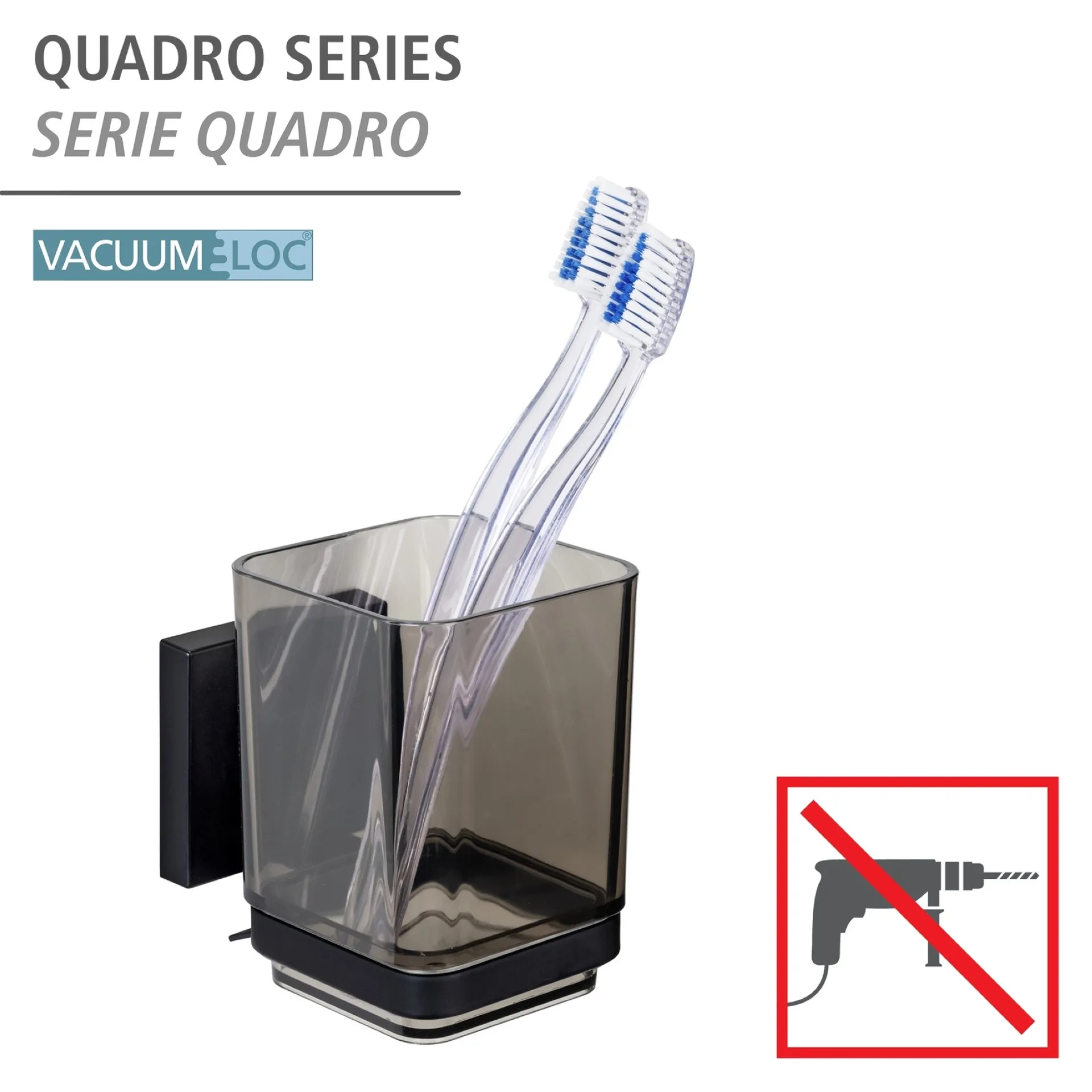 WENKO QUADRO Zahnputzbecher, Schwarz, Befestigen ohne Bohren