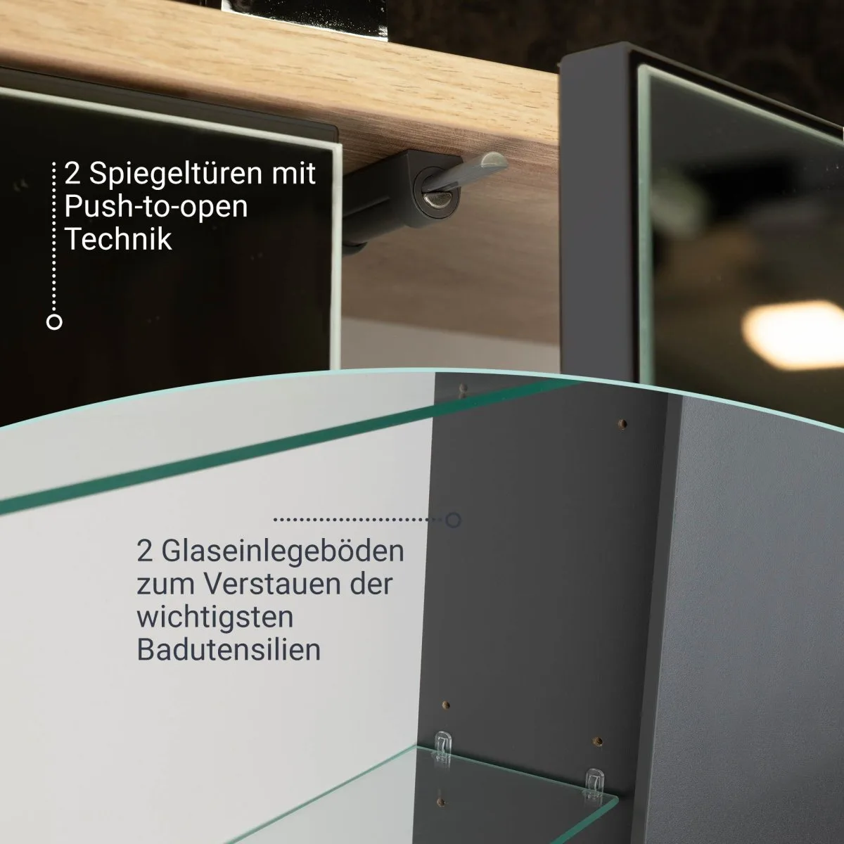 FACKELMANN FINN Spiegelschrank 60 cm breit, Anthrazit/Braun hell