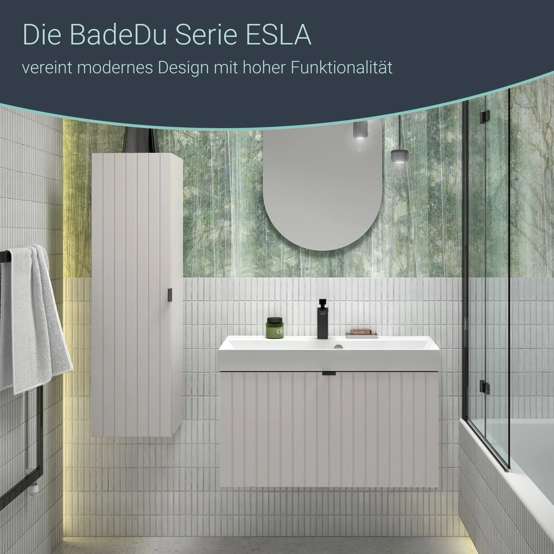 BADEDU ESLA Waschbecken mit Unterschrank 79 cm breit, Grau, Waschbecken Gussmarmor Weiß