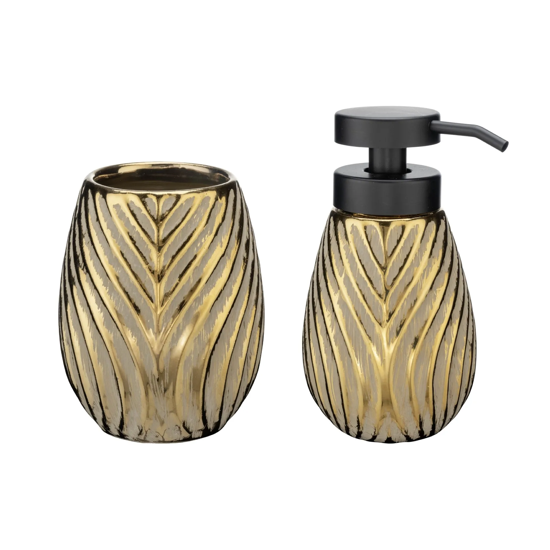 Wenko Gold Idro Accessoire Set, Zahnputzbecher, Seifenspender, Keramik