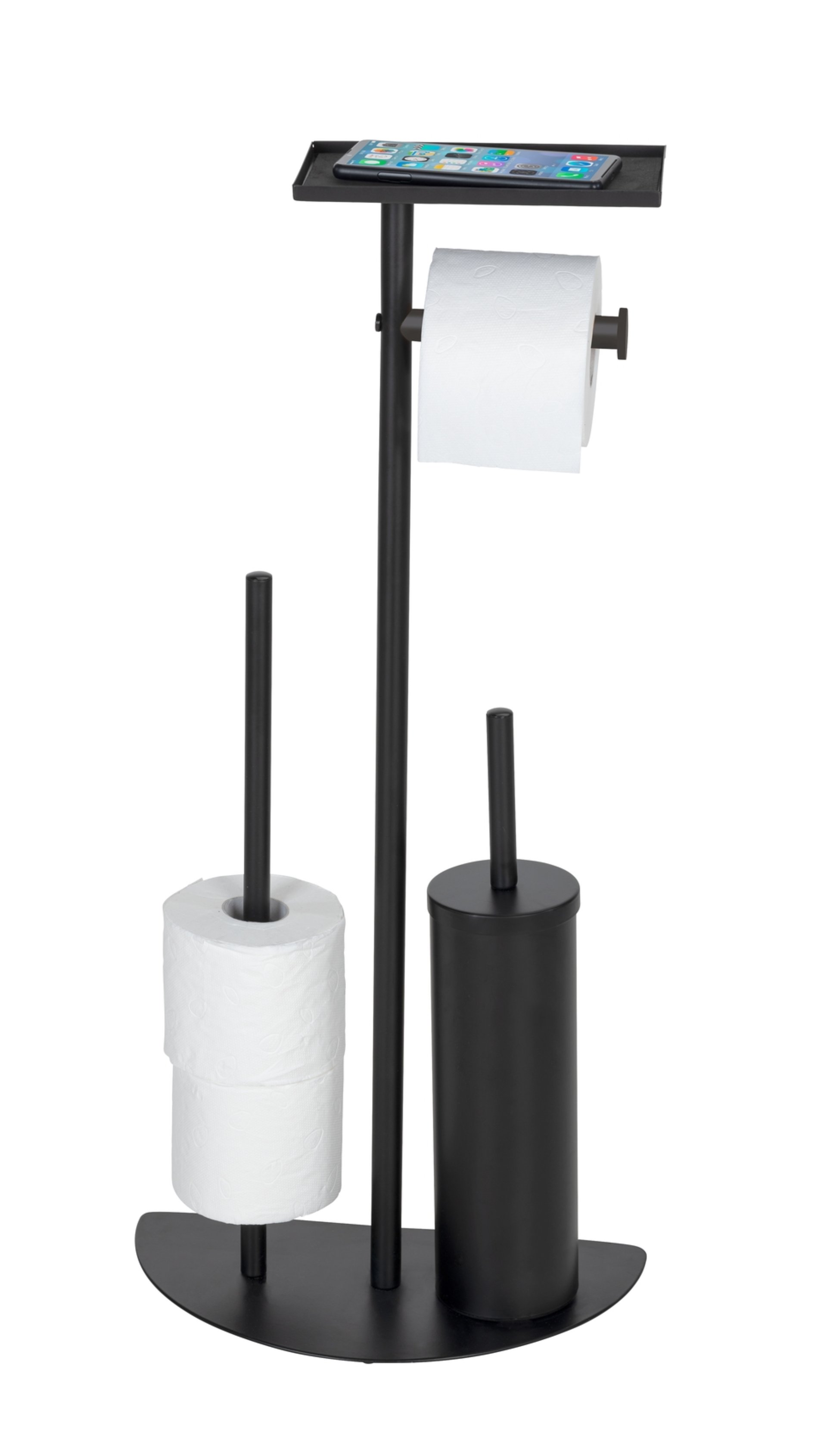 WENKO COSENZA NEO WC-Garnitur, Schwarz, mit Toilettenpapierhalter, Bevorrater und Ablage, stehend