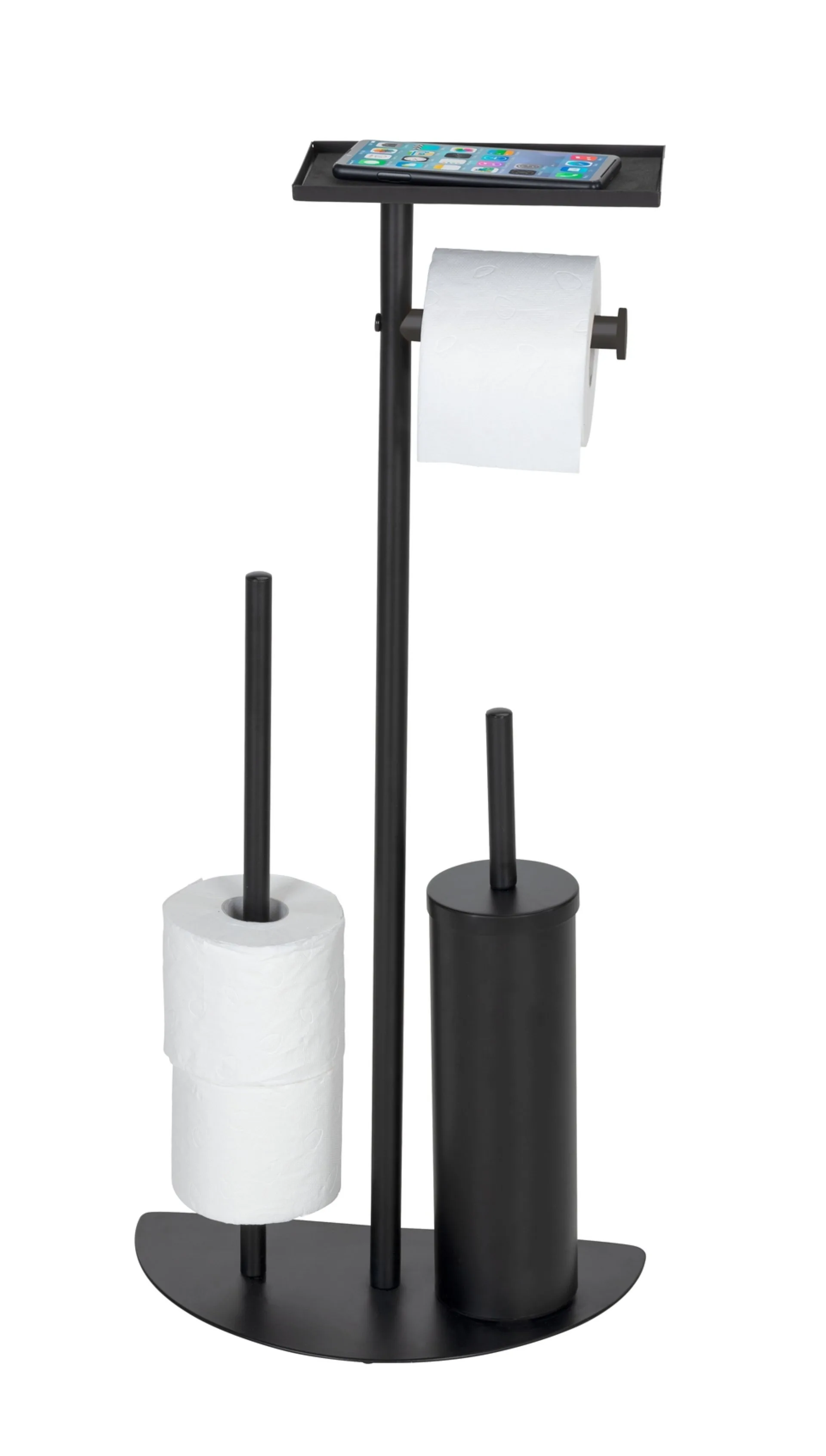 WENKO COSENZA NEO WC-Garnitur, Schwarz, mit Toilettenpapierhalter, Bevorrater und Ablage, stehend