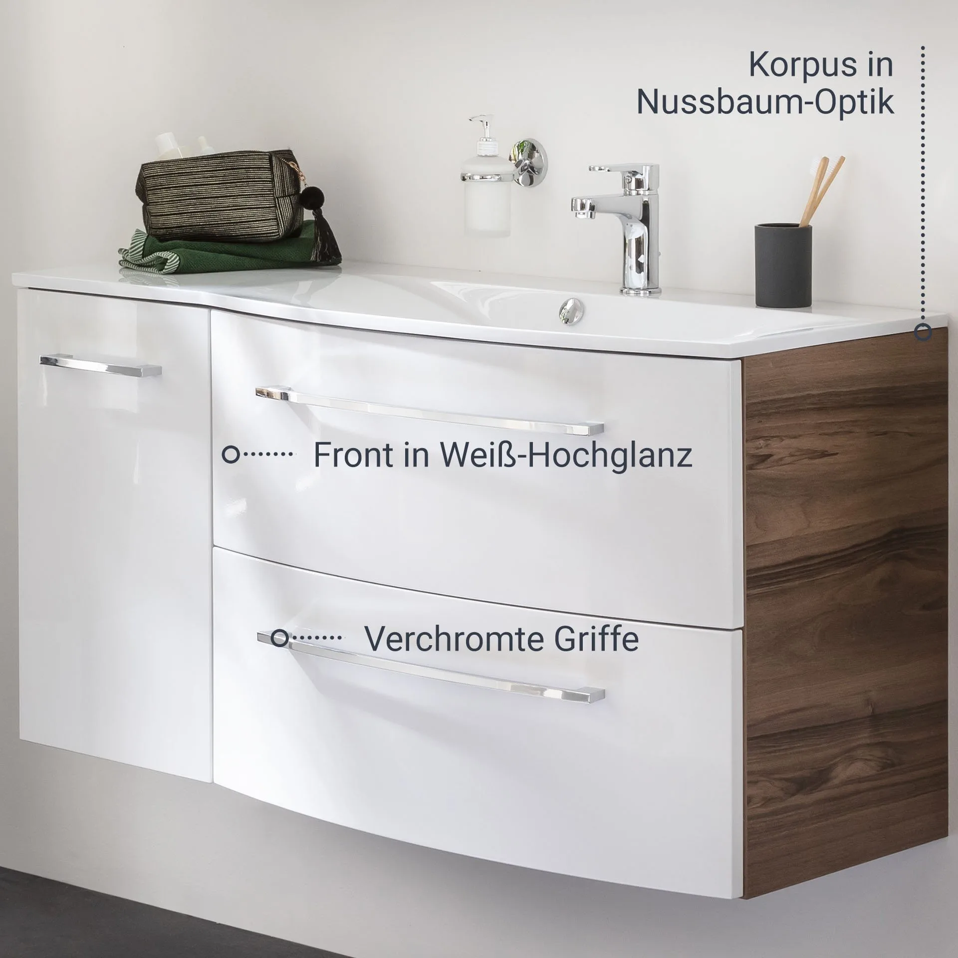 FACKELMANN VERONA Waschbeckenunterschrank 79,4 cm breit, Weiß/Braun Dunkel