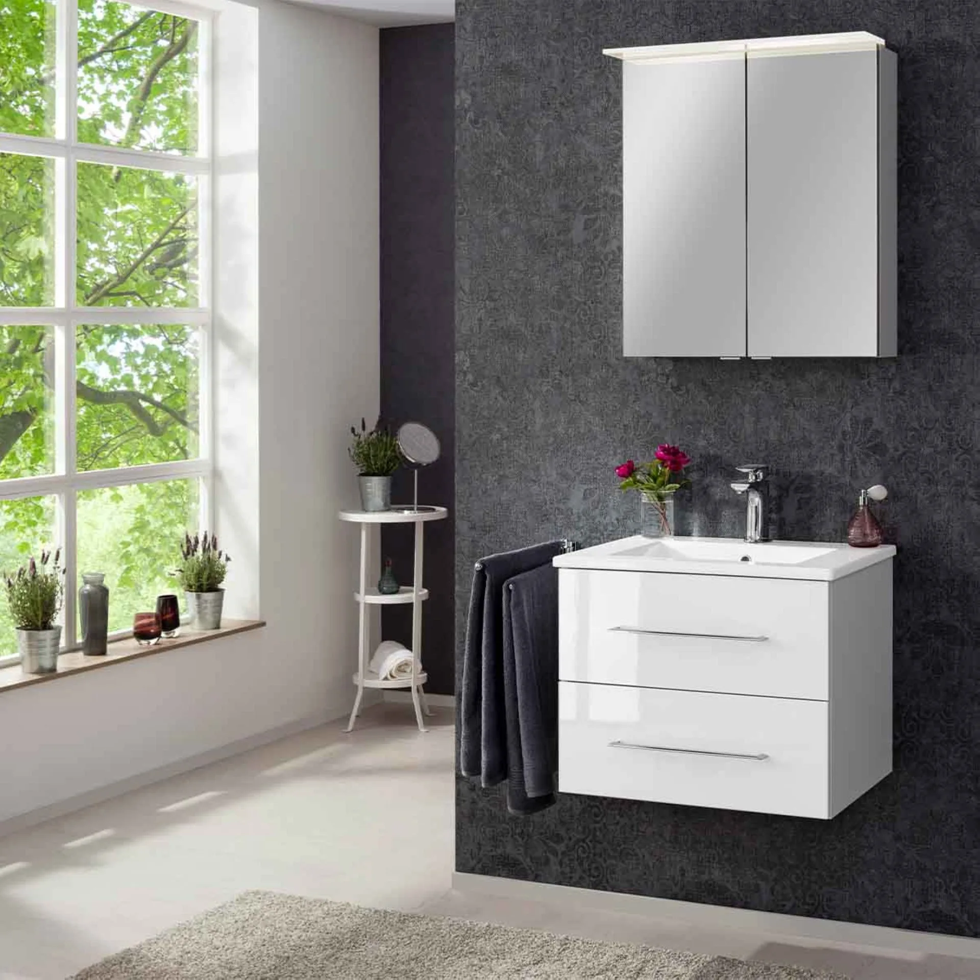 FACKELMANN B.PERFEKT Waschbecken mit Unterschrank 62 cm breit, Weiß, Waschbecken Keramik Weiß