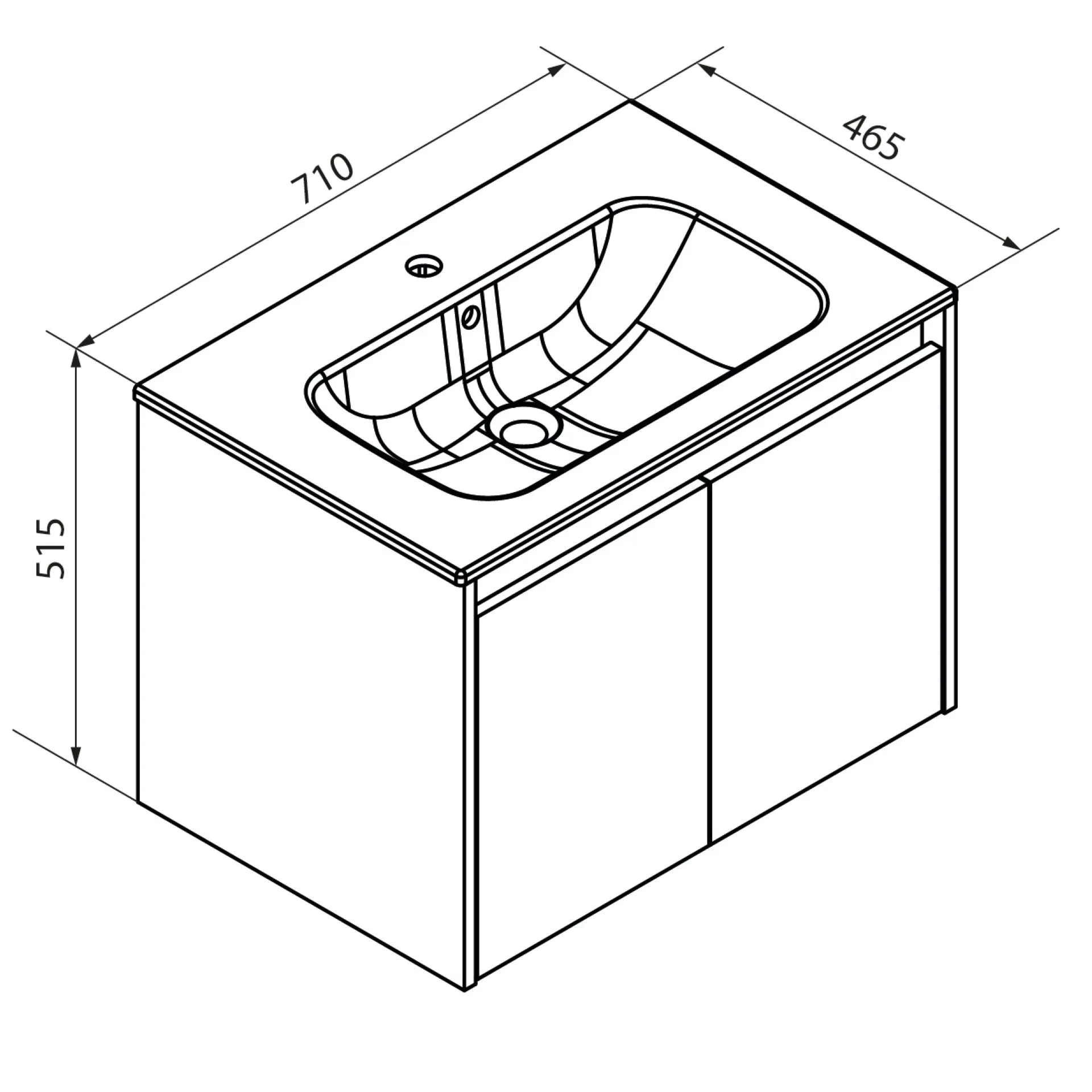 FACKELMANN COMPACT LINE Waschbecken mit Unterschrank 71 cm breit, Braun, Waschbecken Keramik Weiß, 2 Türen