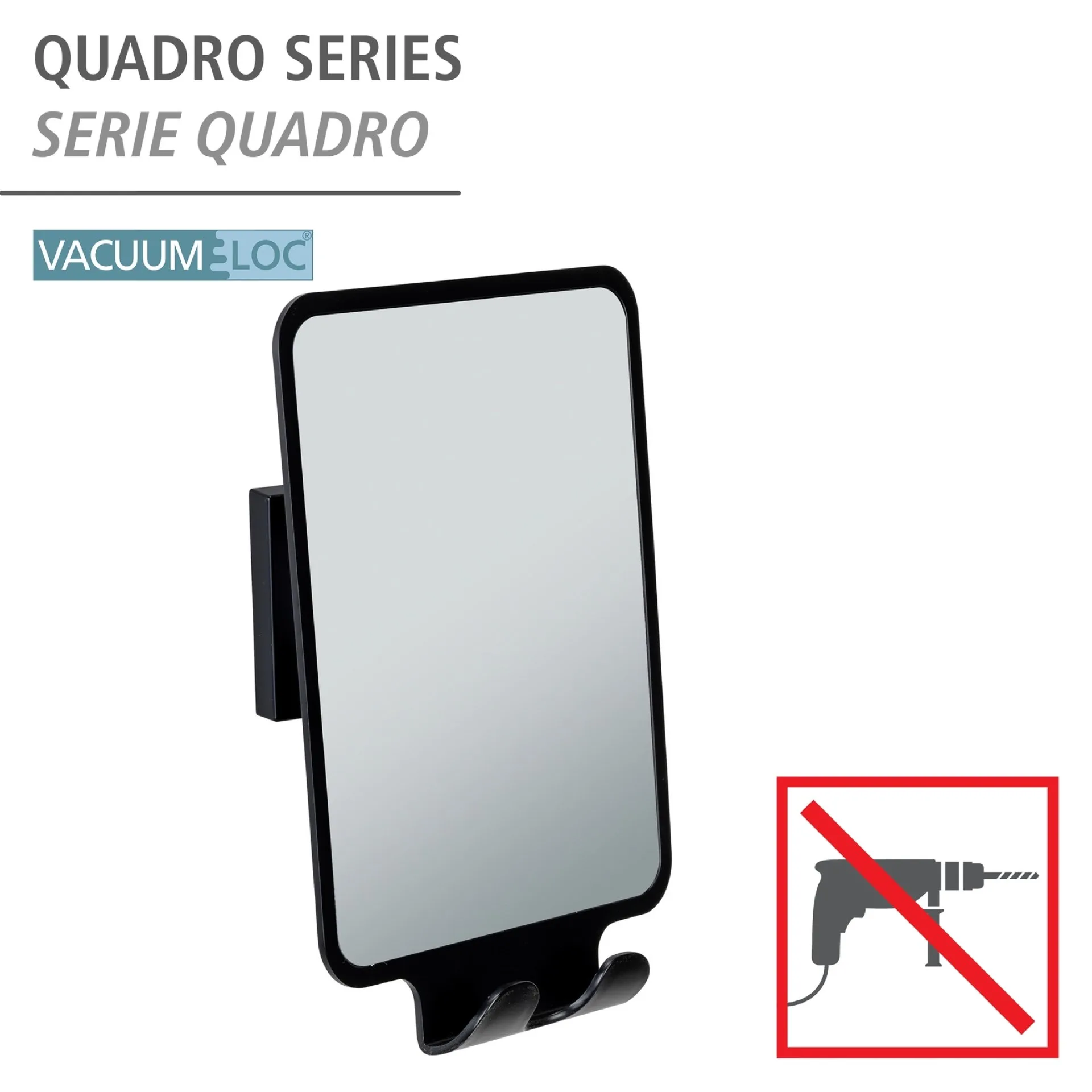 WENKO QUADRO Antibeschlag Spiegel 14 cm breit, Schwarz, Befestigen ohne Bohren