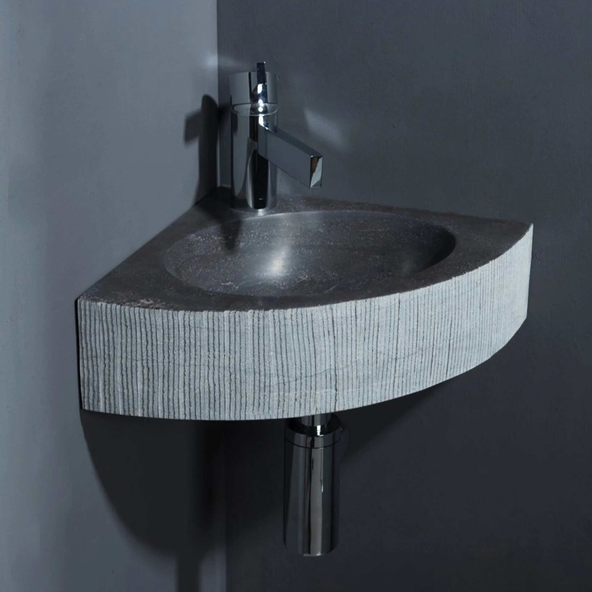 FORZALAQUA TURINO Waschbecken 30 cm breit, Bluestone, Naturstein, mit Hahnloch