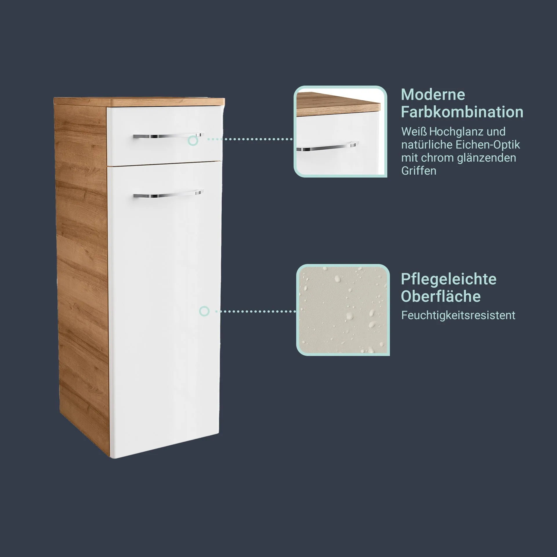 FACKELMANN MILANO Midischrank 30 cm breit, Weiß/Braun hell