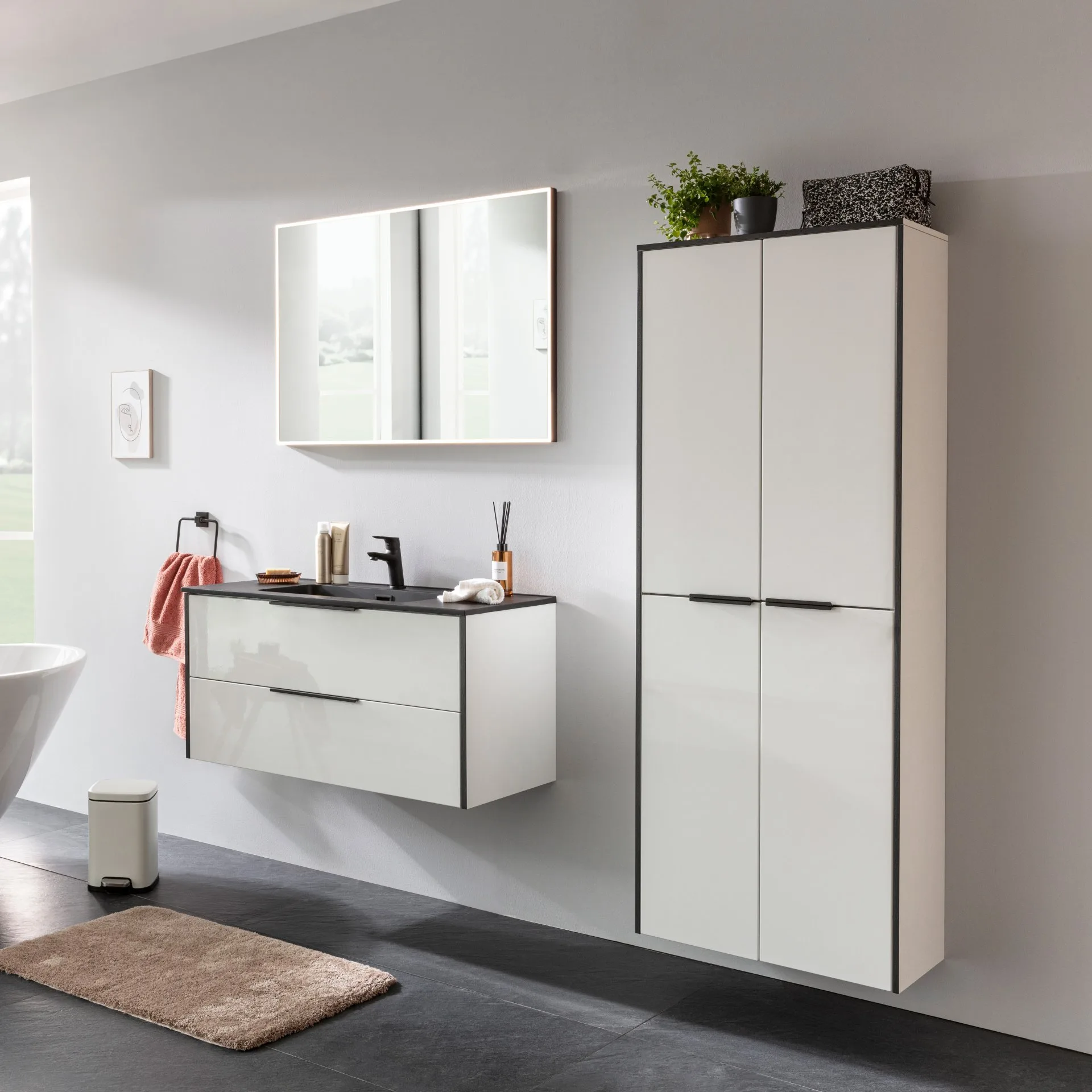 FACKELMANN FLAIR Doppel Hochschrank 63 cm breit, Weiß/Anthrazit