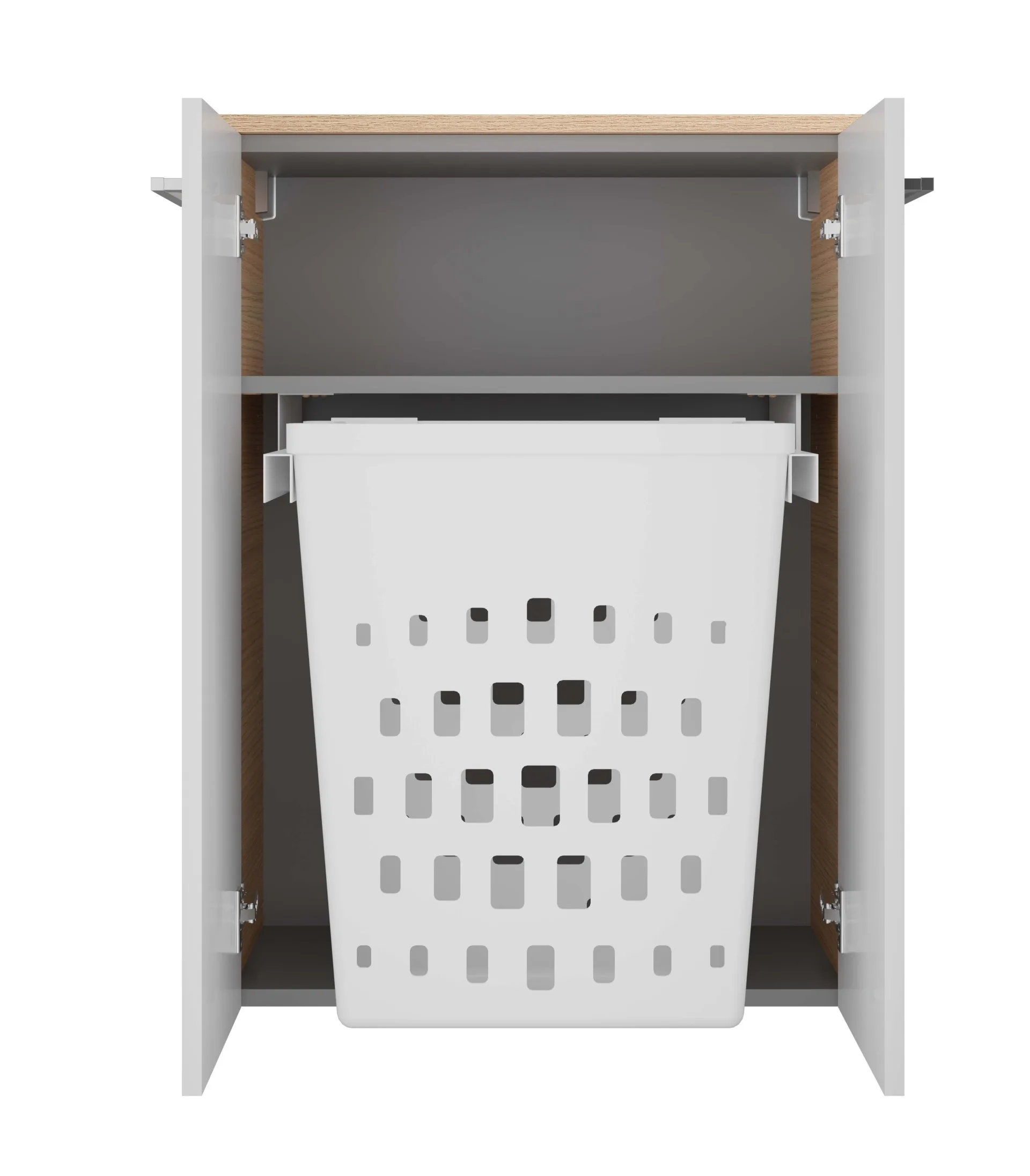 FACKELMANN B.STYLE Doppel Midischrank 60 cm, Weiß/Braun mit Wäschekorb