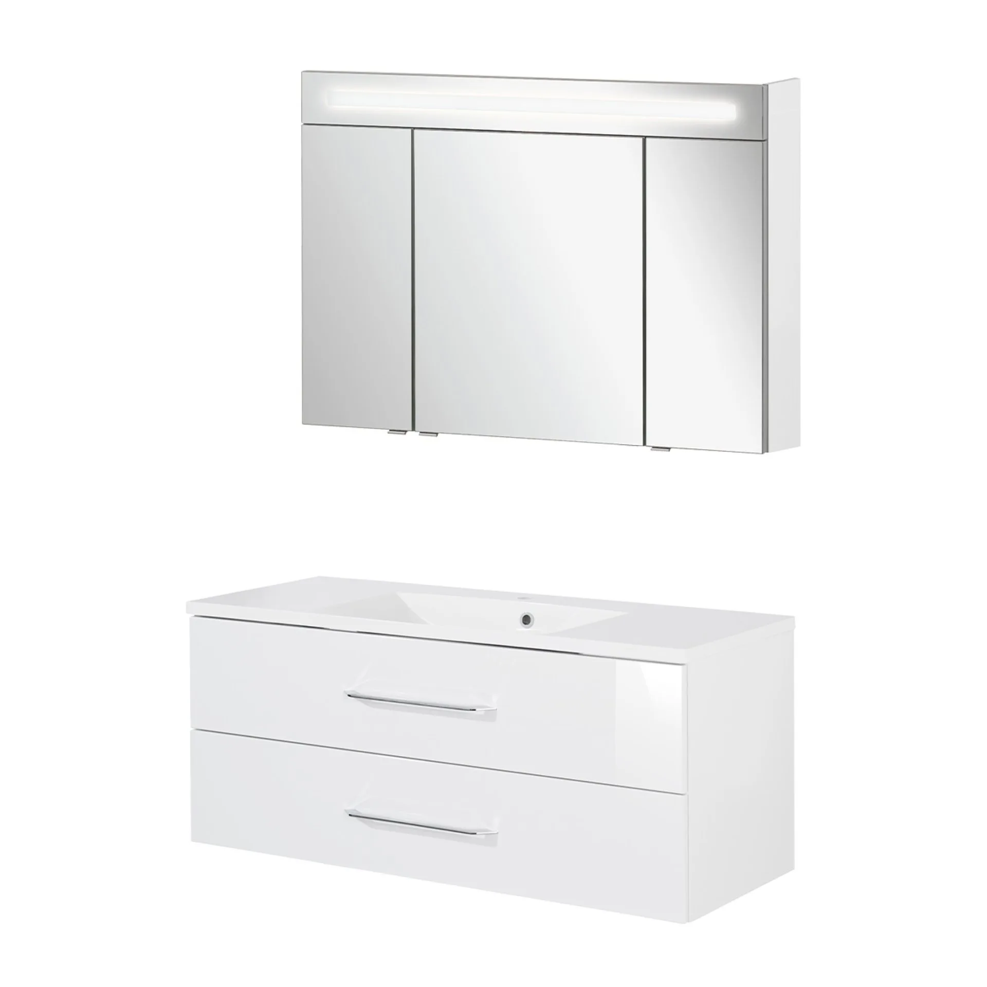 FACKELMANN B.CLEVER Waschtisch Set mit Spiegelschrank 120 cm breit, Weiß, Waschbecken Gussmarmor Weiß