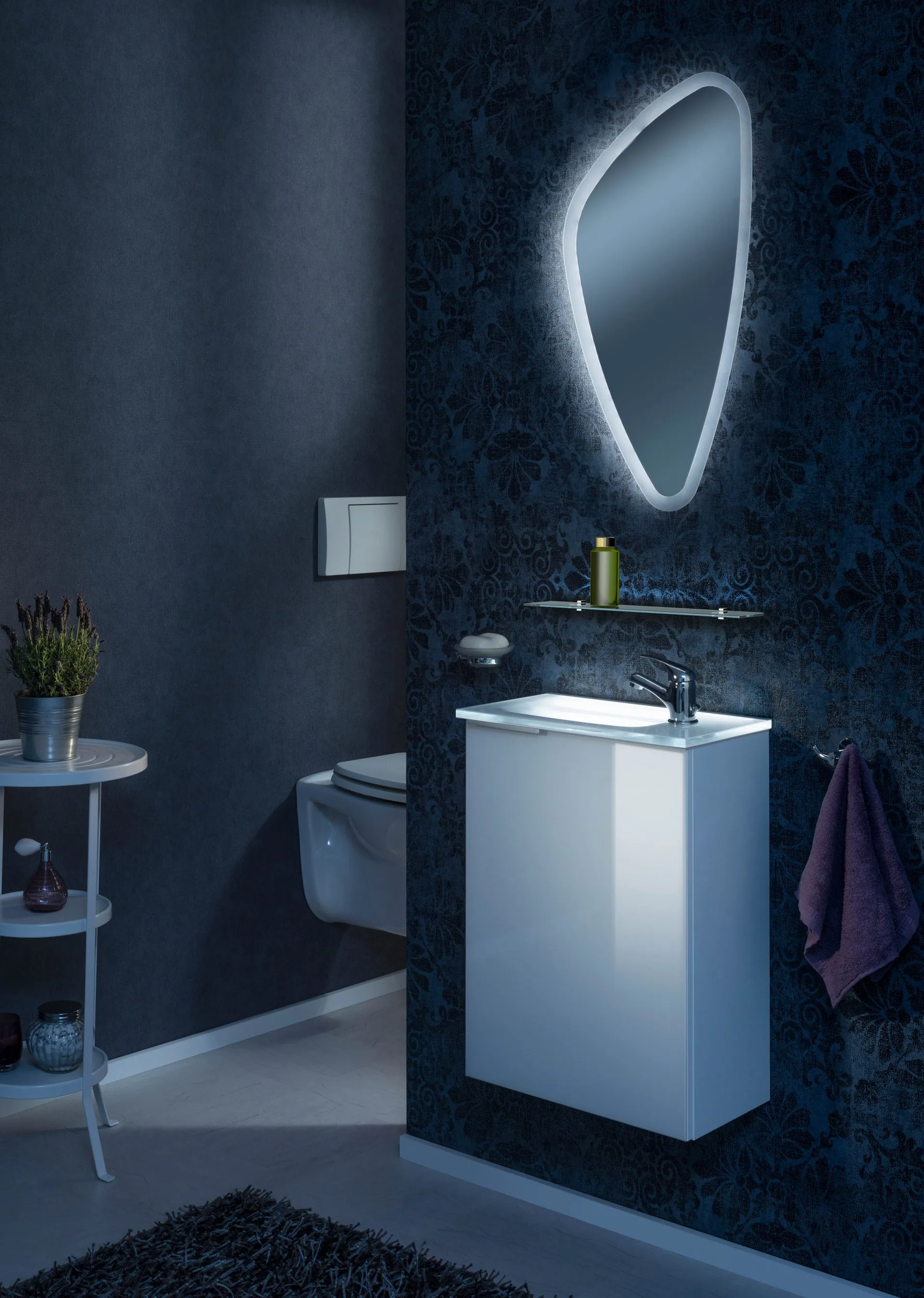 FACKELMANN SBC KARA Gäste WC Waschtisch Set 45 cm breit, Weiß, Waschbecken Glas Weiß, Türanschlag rechts