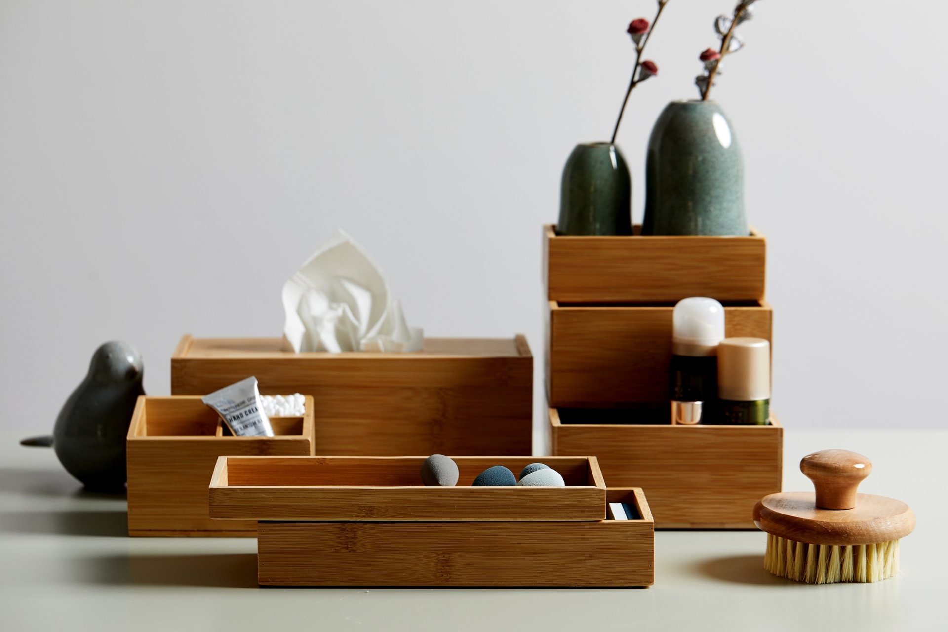 WENKO TERRA Aufbewahrungsbox, 2er Set, Braun, Bambus