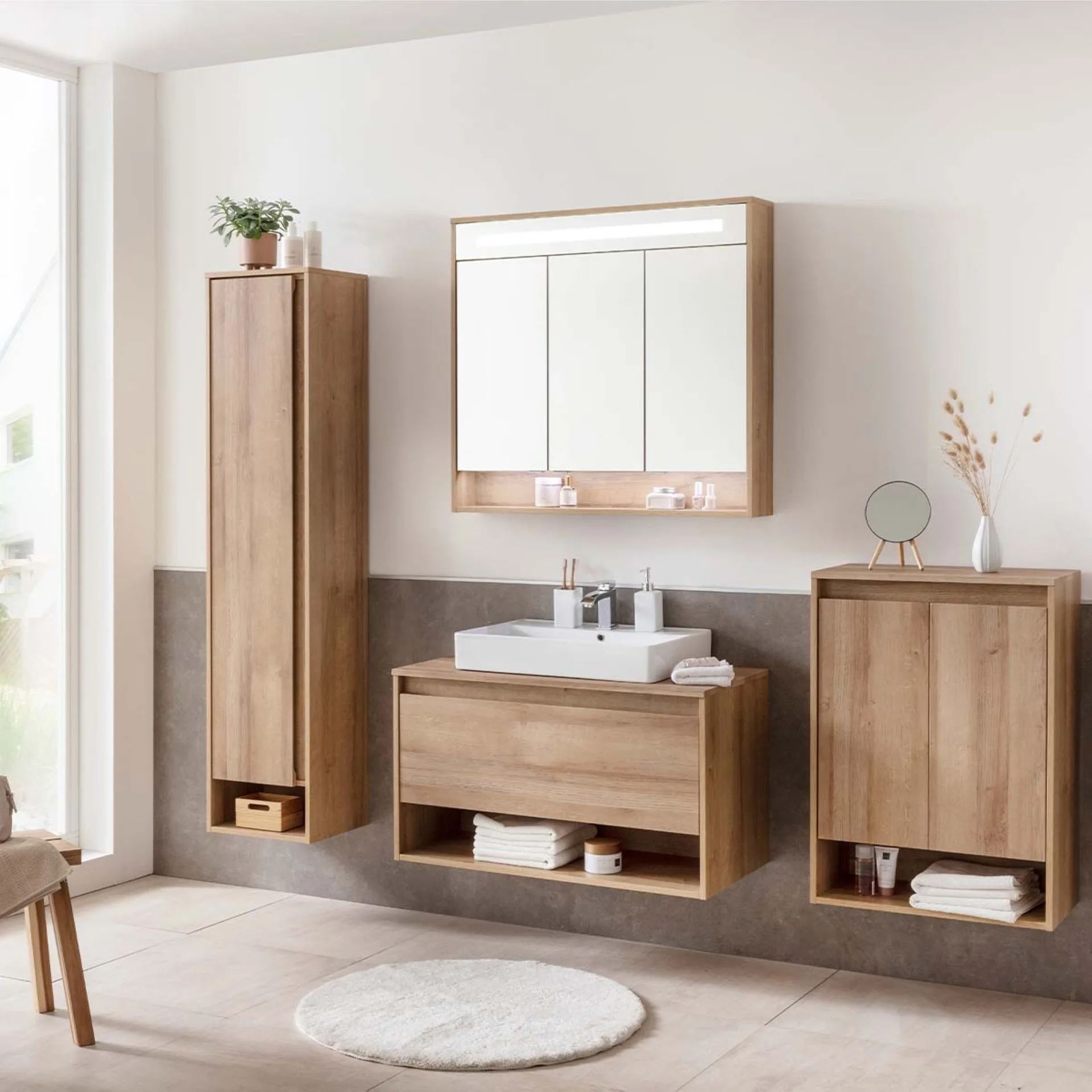 FACKELMANN NATURA Hochschrank 38 cm breit, Braun hell, Türanschlag links