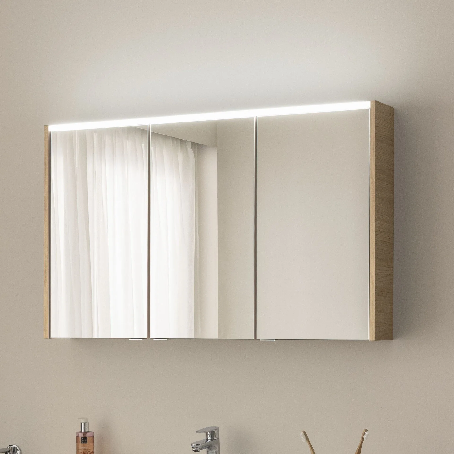 FACKELMANN B.ROUND LED Spiegelschrank 110 cm breit, Braun