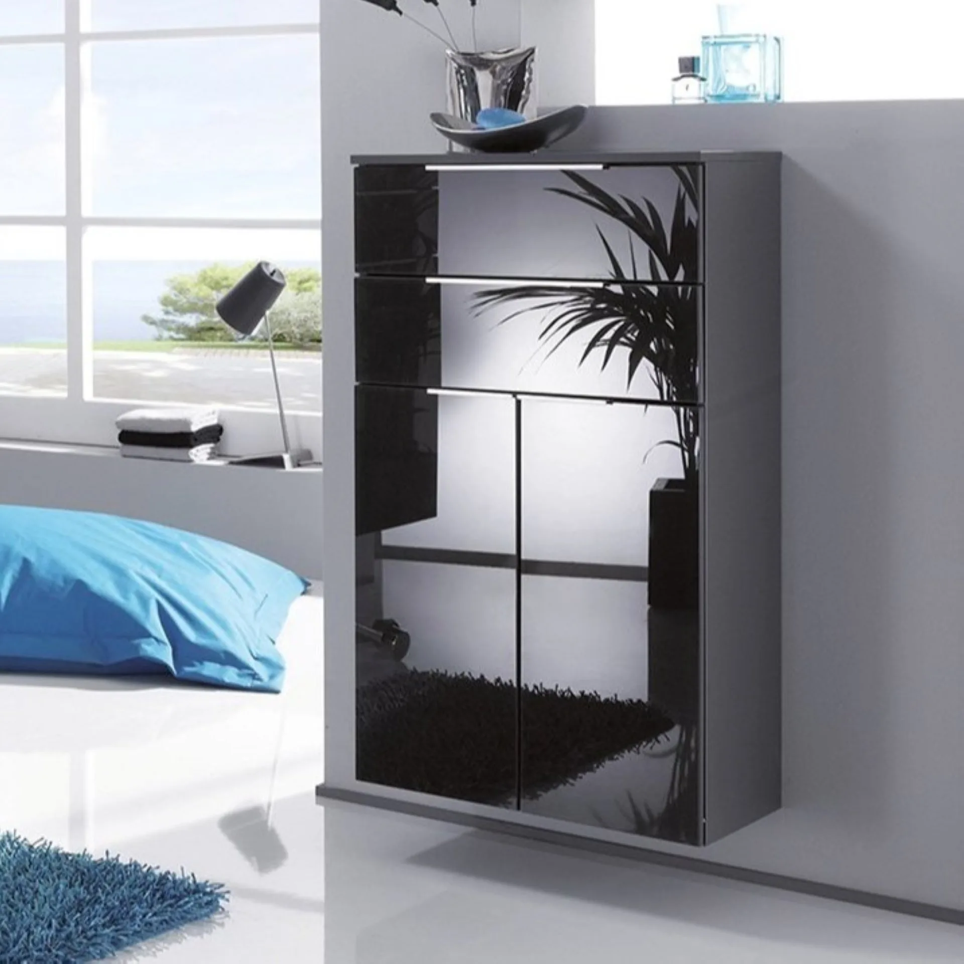 FACKELMANN KARA Doppel Midischrank 61 cm breit, Anthrazit, mit 2 Schubladen