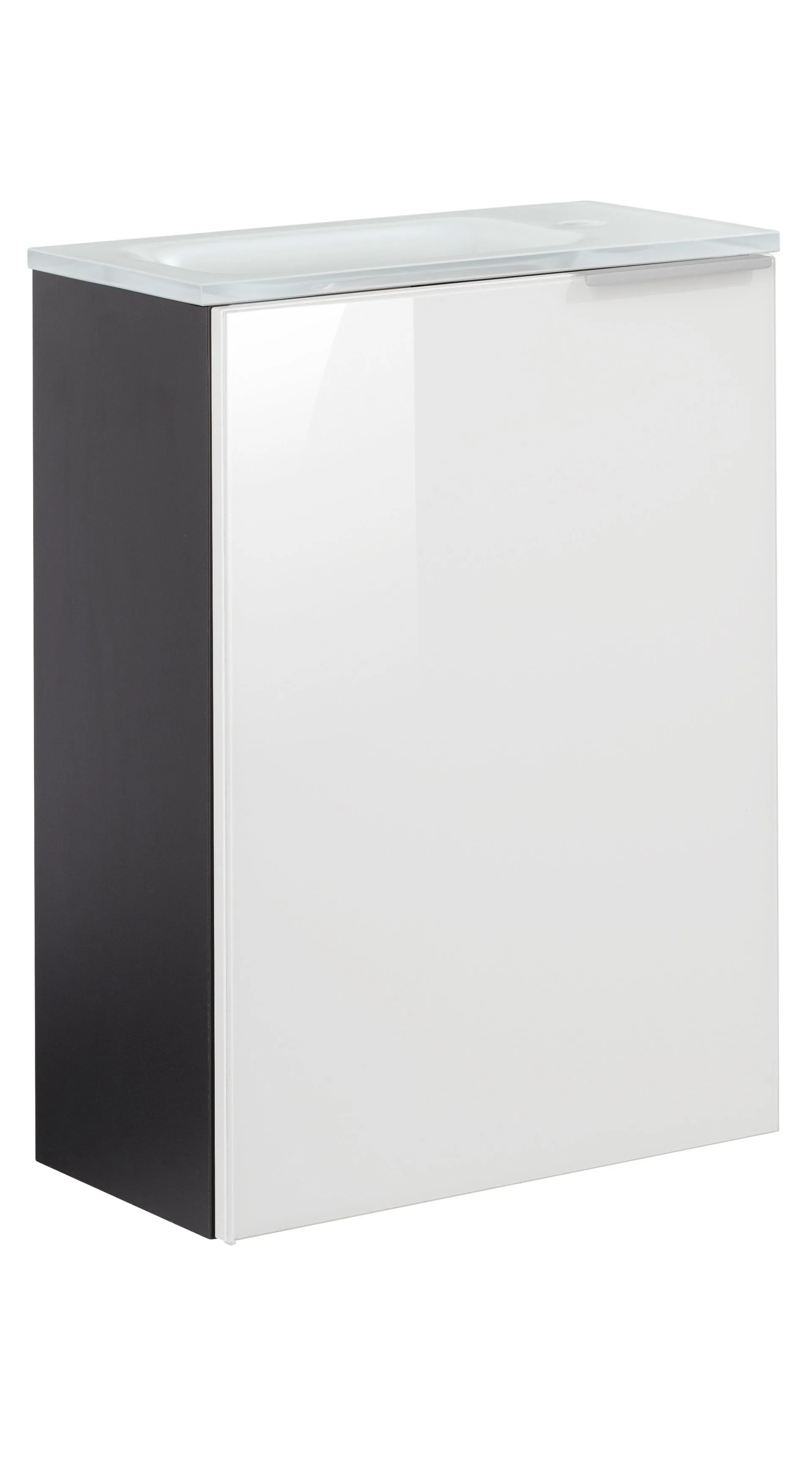 FACKELMANN SBC KARA Gäste WC Waschtisch Set 45 cm breit, Weiß/Anthrazit, Waschbecken Glas Weiß, Türanschlag links
