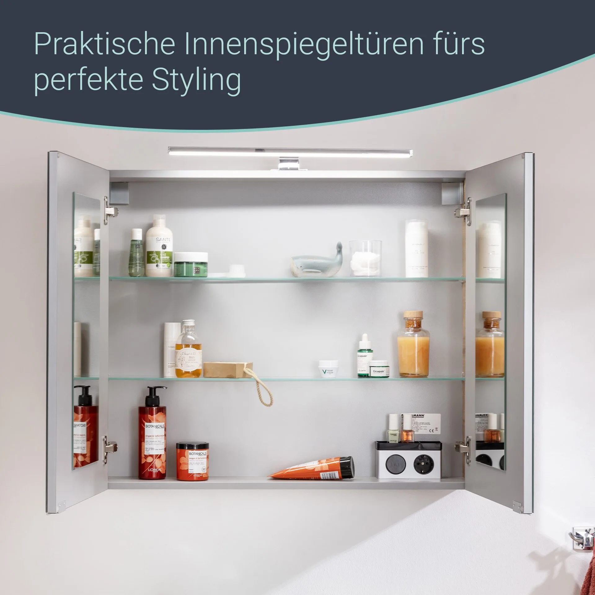 FACKELMANN B.BRILLANT LED Spiegelschrank, 80 cm breit, Braun hell