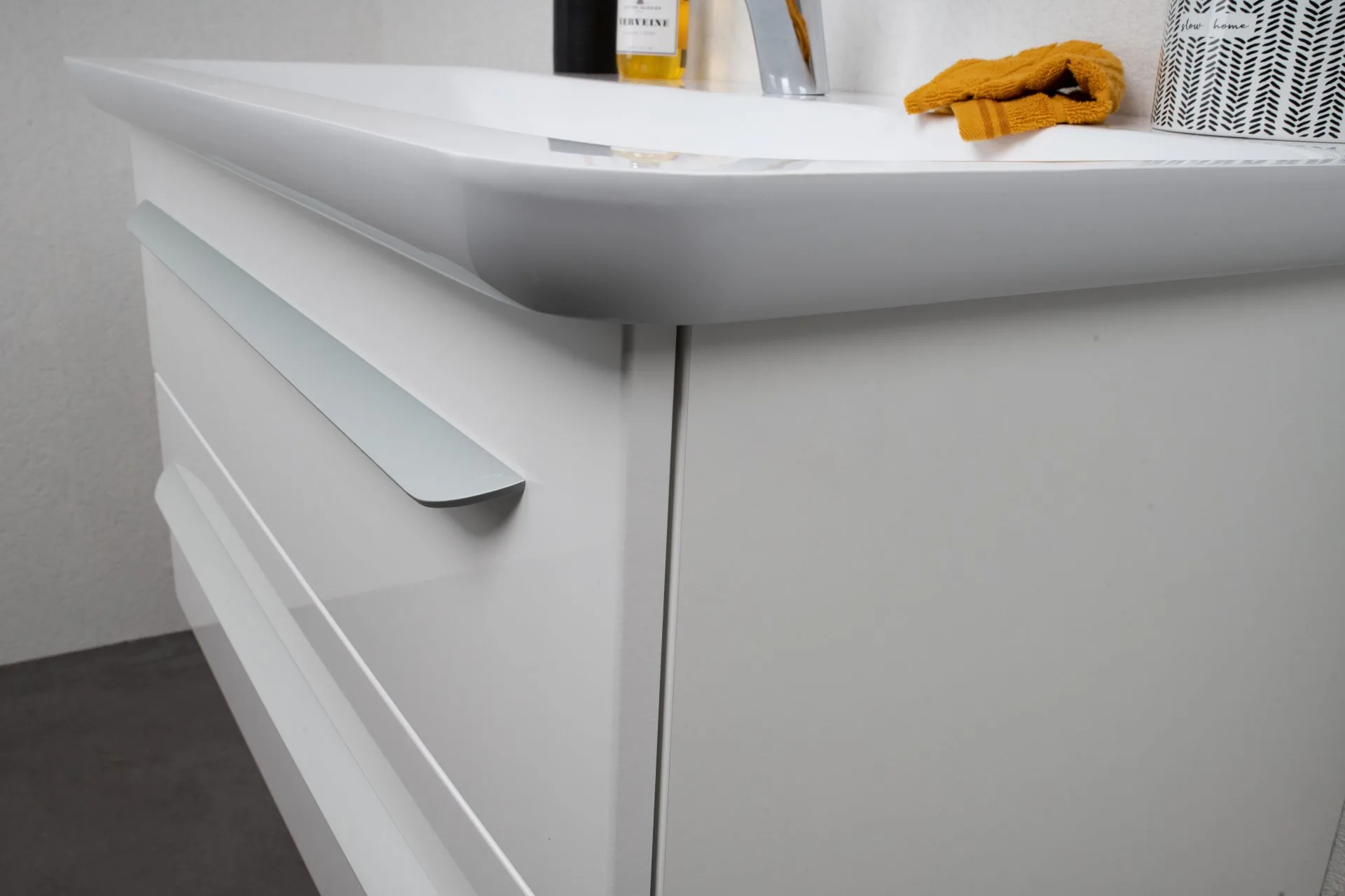 LANZET M9 Waschbecken mit Unterschrank 100 cm breit, Weiß, Waschbecken Gussmarmor Weiß + Waschbeckenbeleuchtung