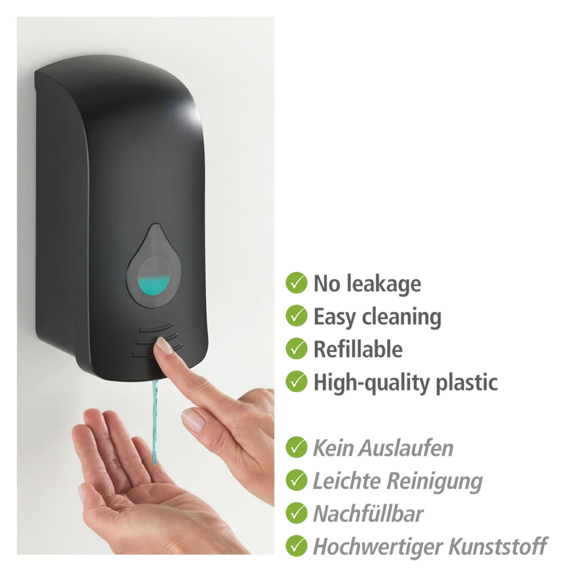 WENKO RANERA Seifenspender 740 ml, Schwarz, Desinfektionsmittelspender