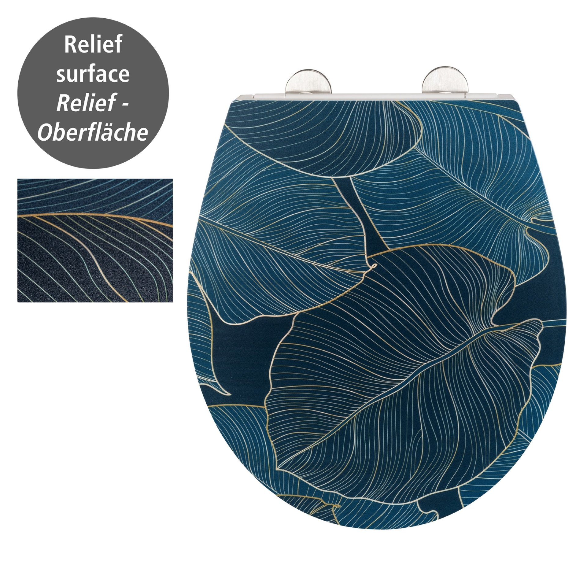 WENKO BIG LEAVES WC-Sitz, Blau, mit Absenkautomatik