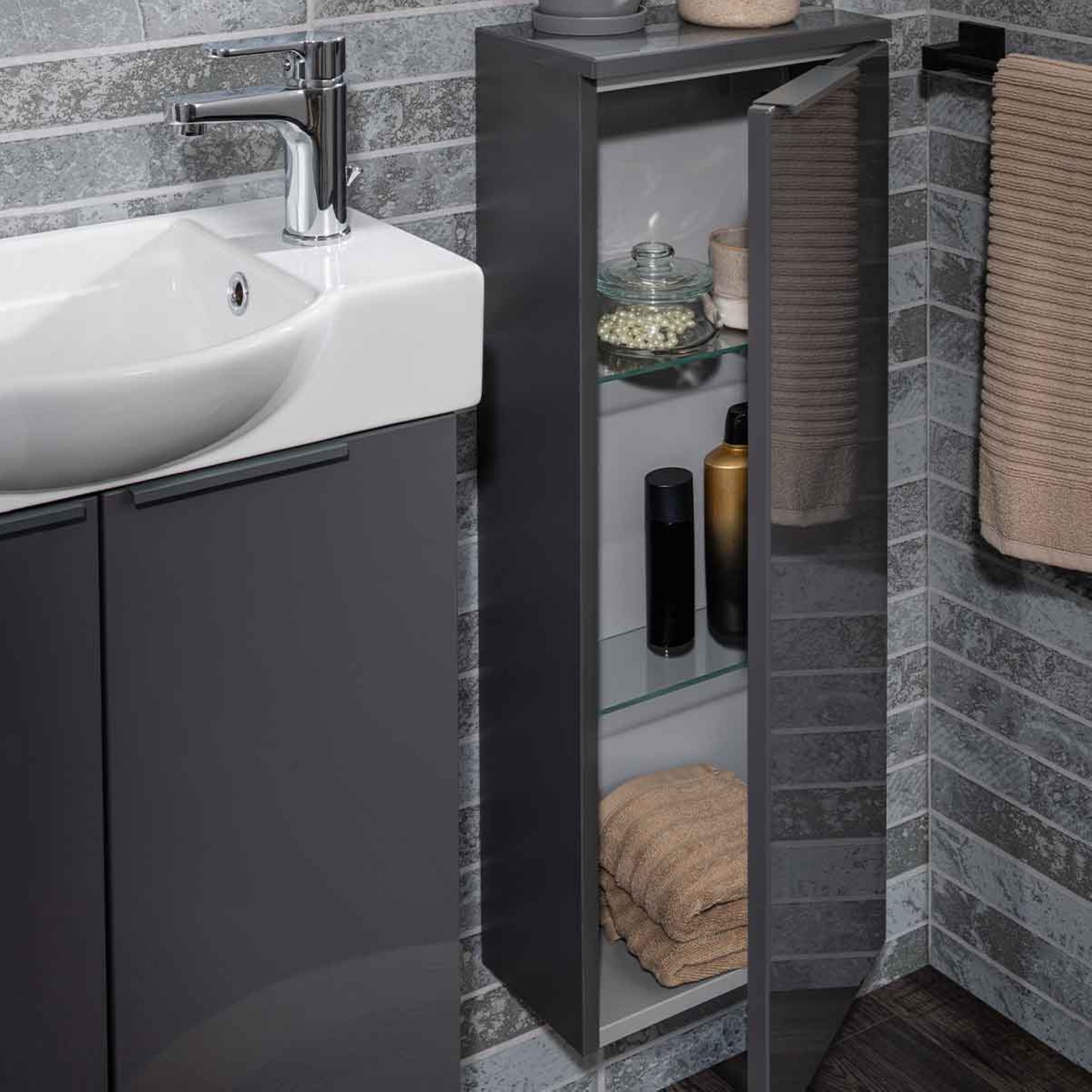 Fackelmann LUNA Midischrank slim 31 cm breit, Schwarz/Anthrazit