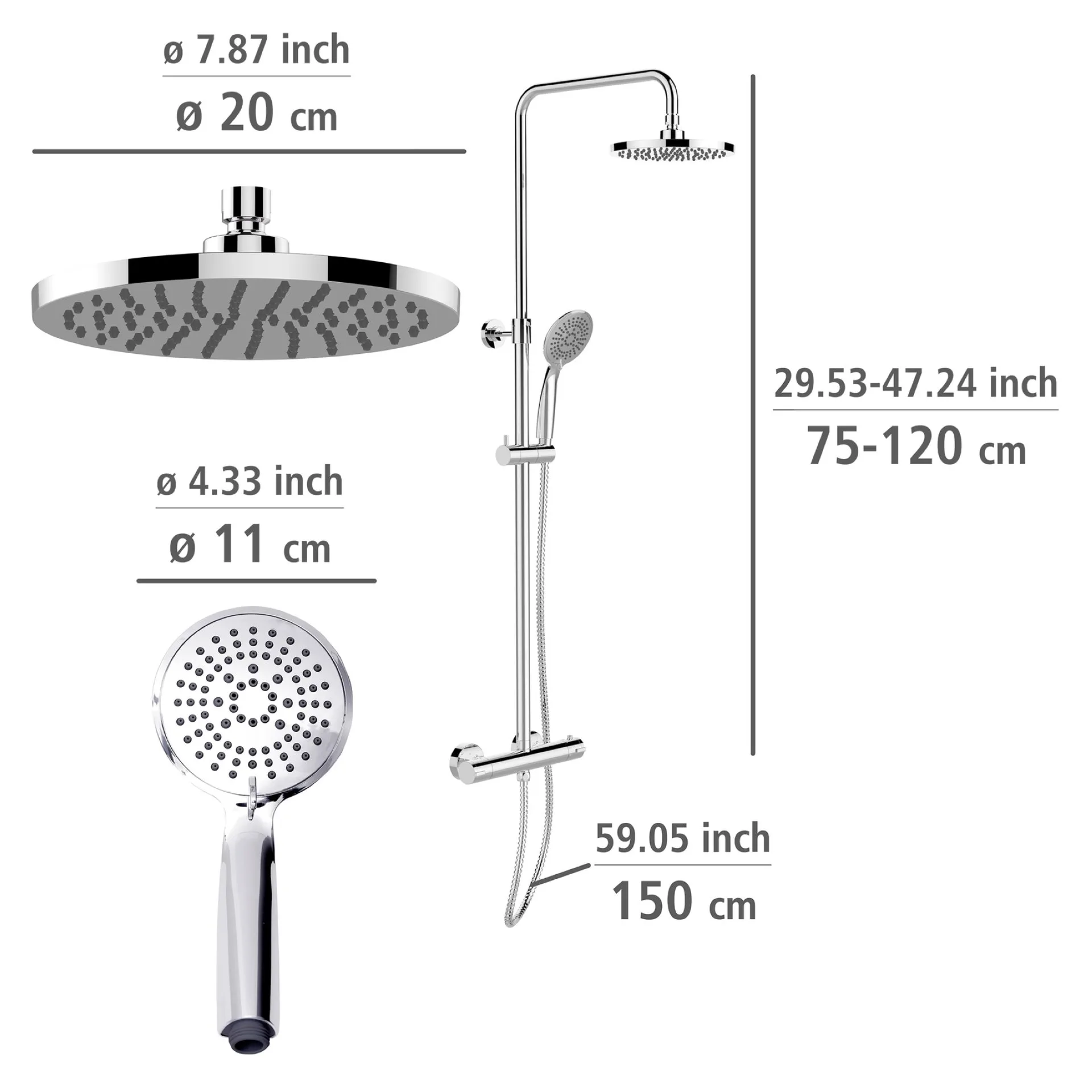 WENKO YOUNG ECO Duschsystem, Chrom, mit Wassersparsystem, 5 verschiedene Wasserstrahlarten, Duschthermostat