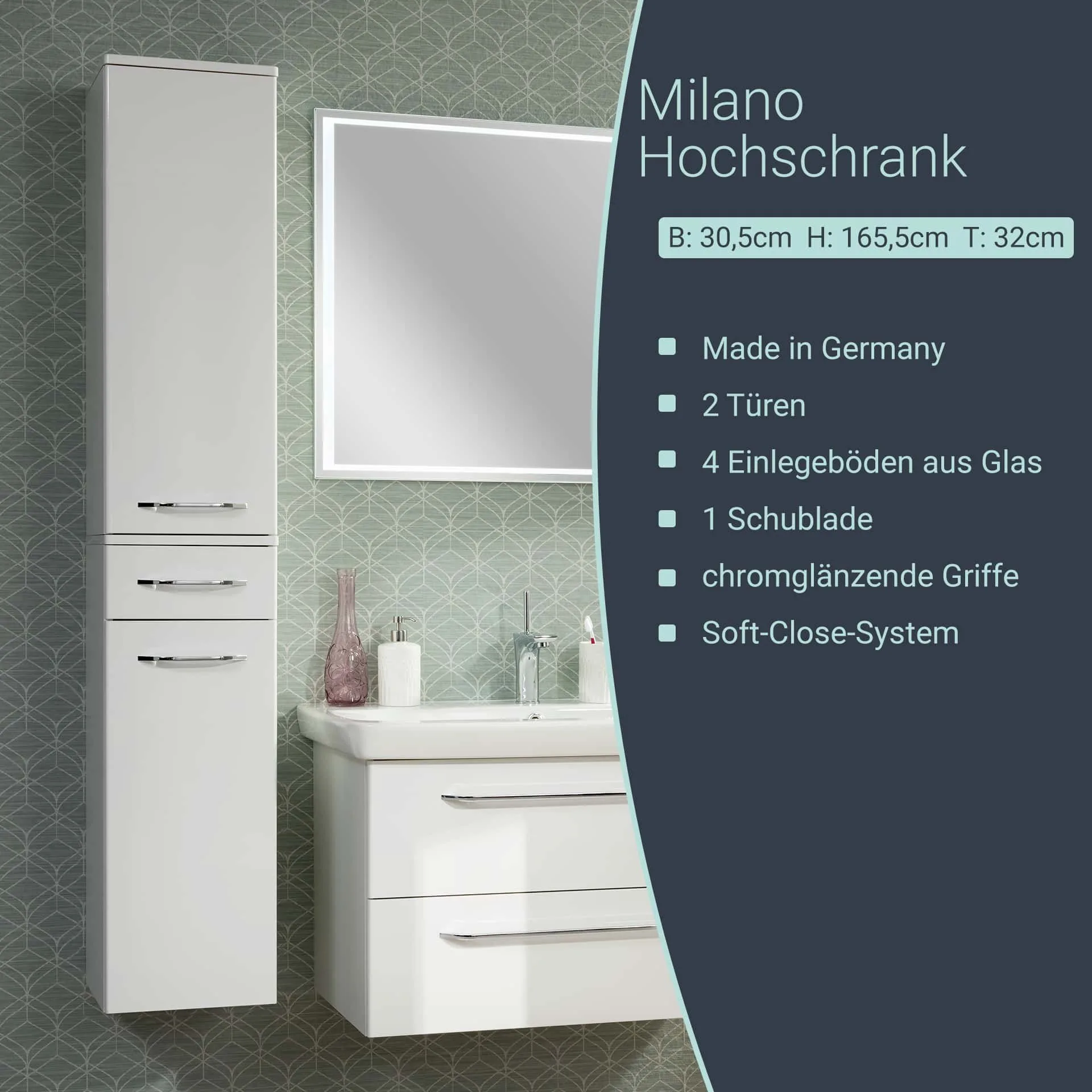 FACKELMANN MILANO Hochschrank 30 cm breit, Weiß