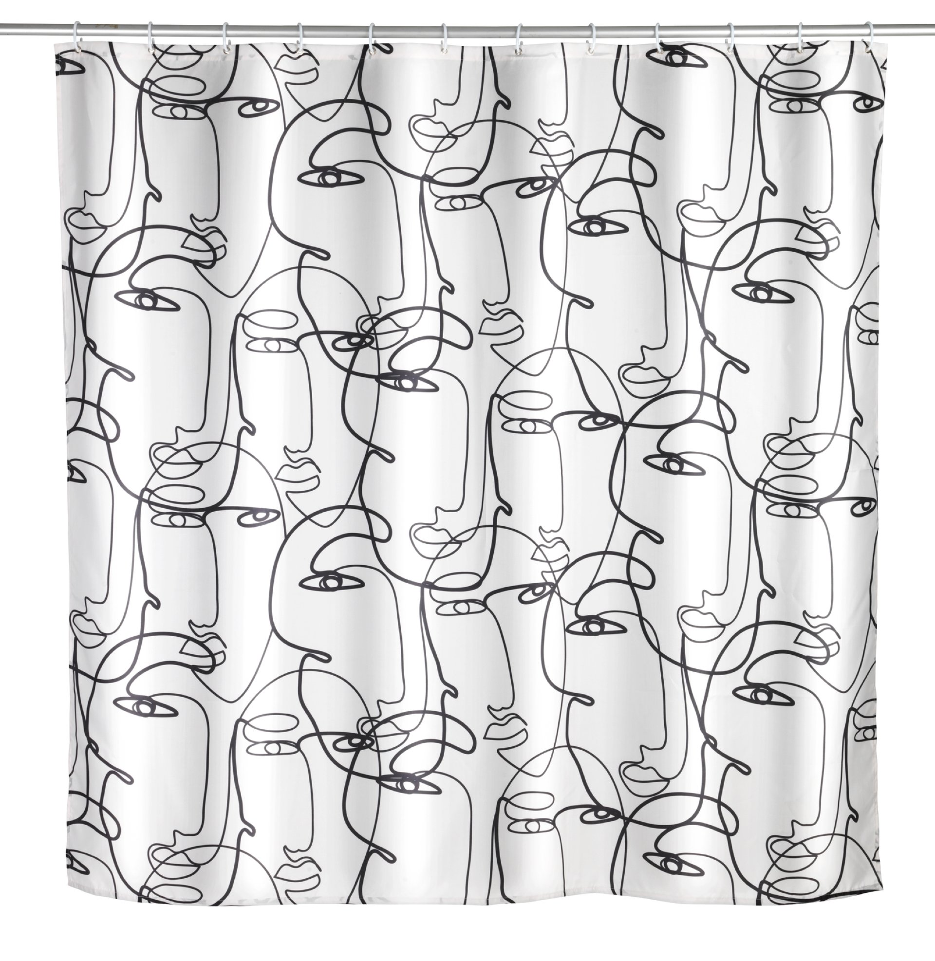 WENKO FACES Duschvohang 180 x 200 cm, Weiß/Schwarz