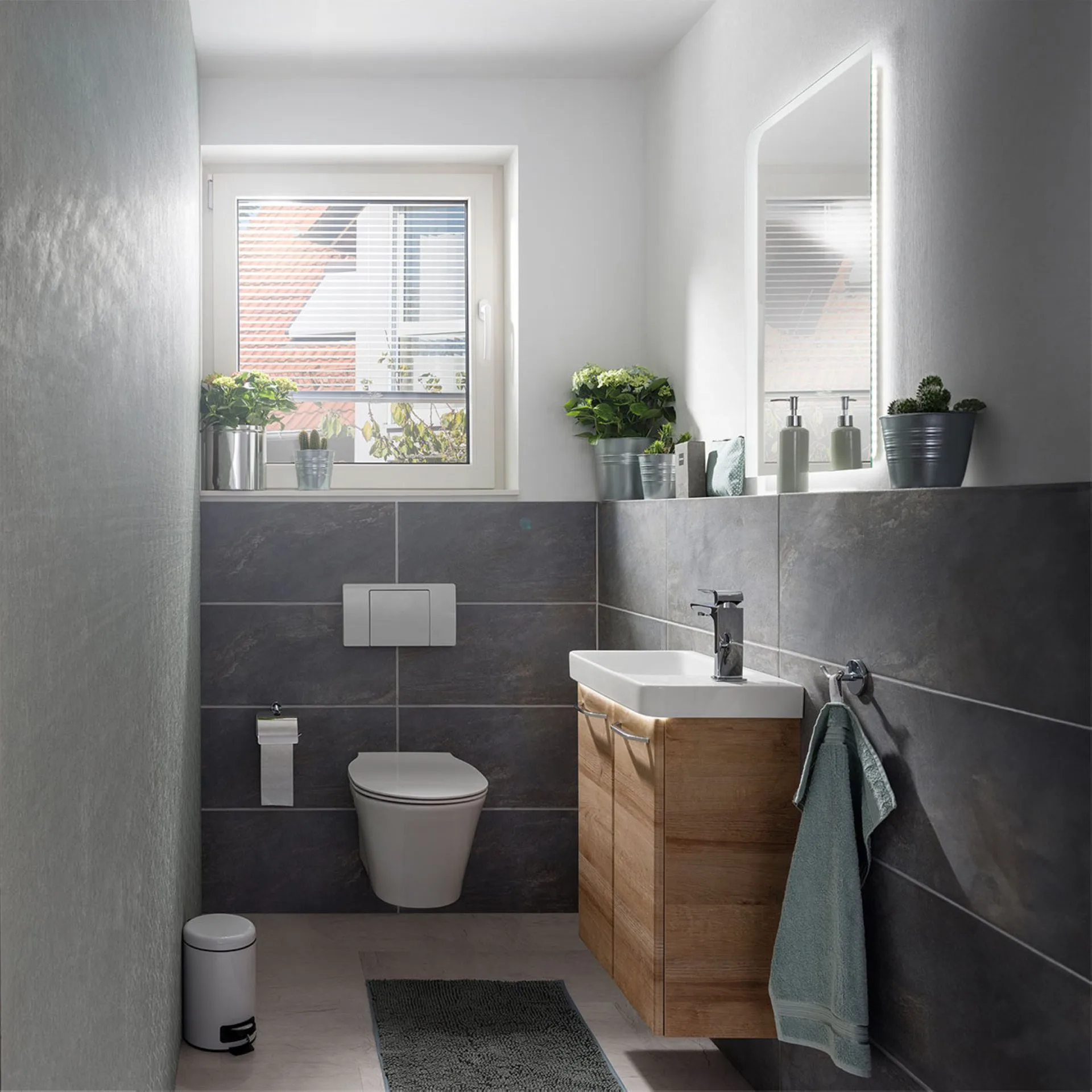 FACKELMANN MILANO Gäste WC Waschtisch Set 55 cm breit, Braun, Waschbecken Keramik Weiß