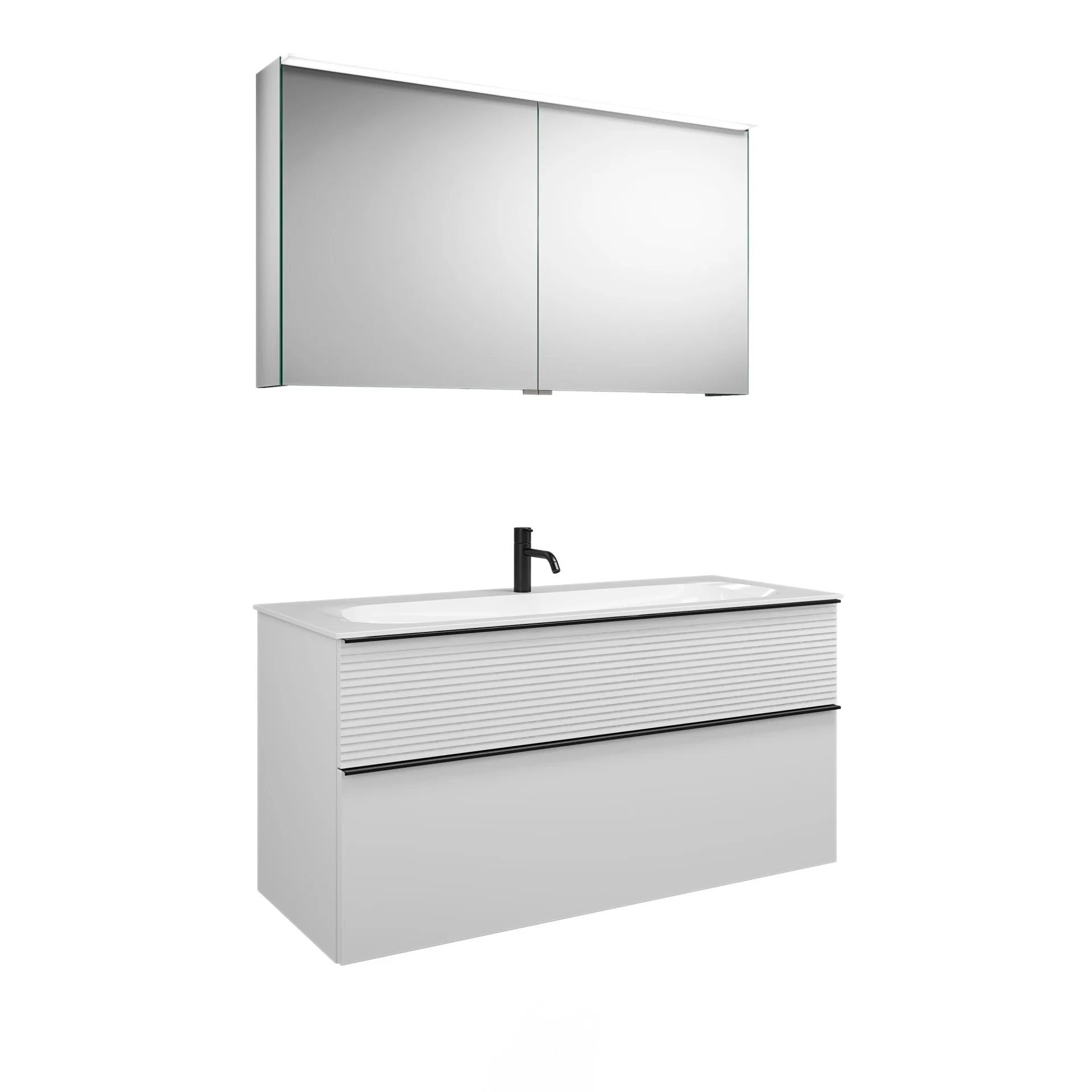 Burgbad FIUMO Waschtisch Set mit Spiegelschrank 122 cm breit, Weiß, Waschbecken Gussmarmor Weiß