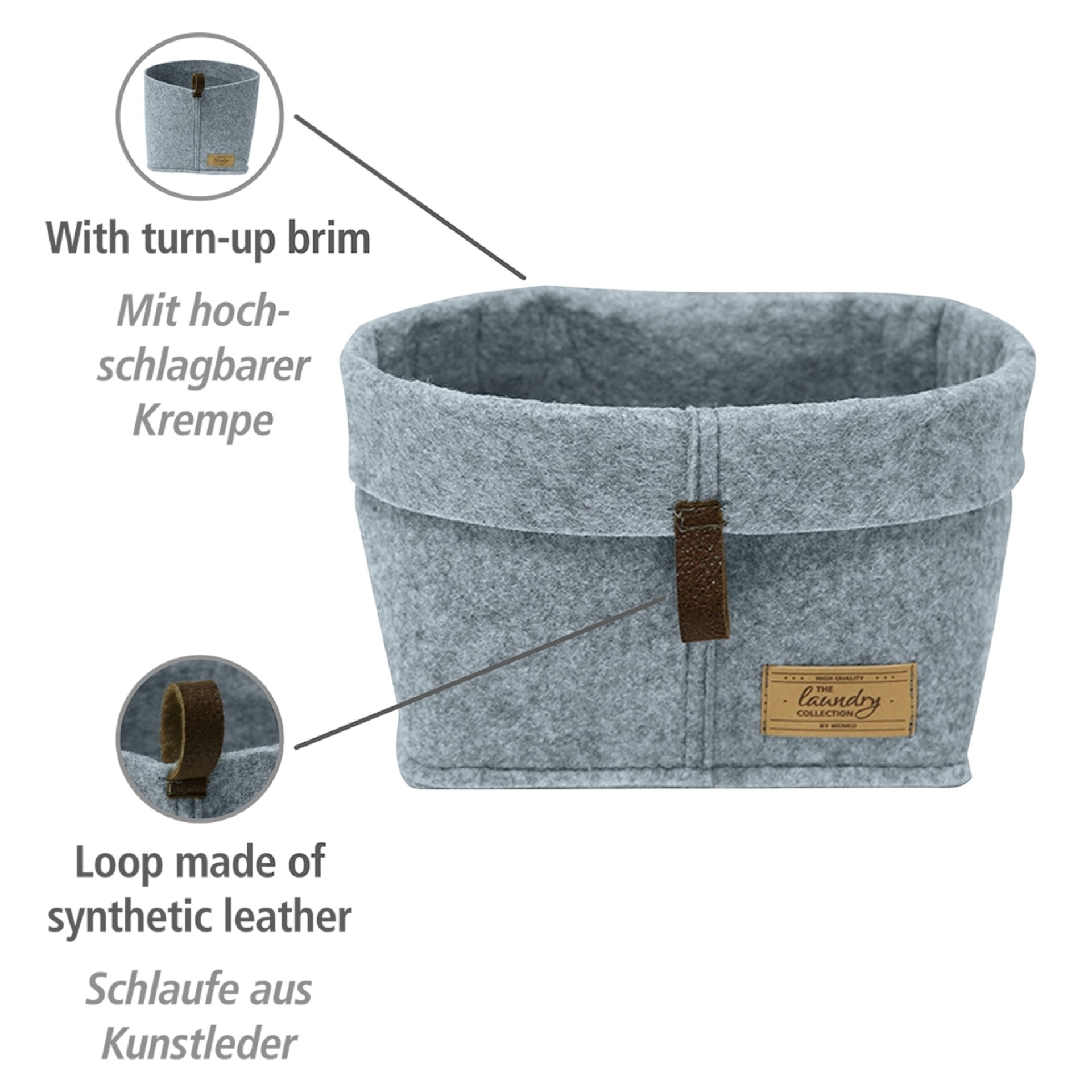 WENKO FELI Aufbewahrungskörbe, Grau, 5er Set, aus Filz