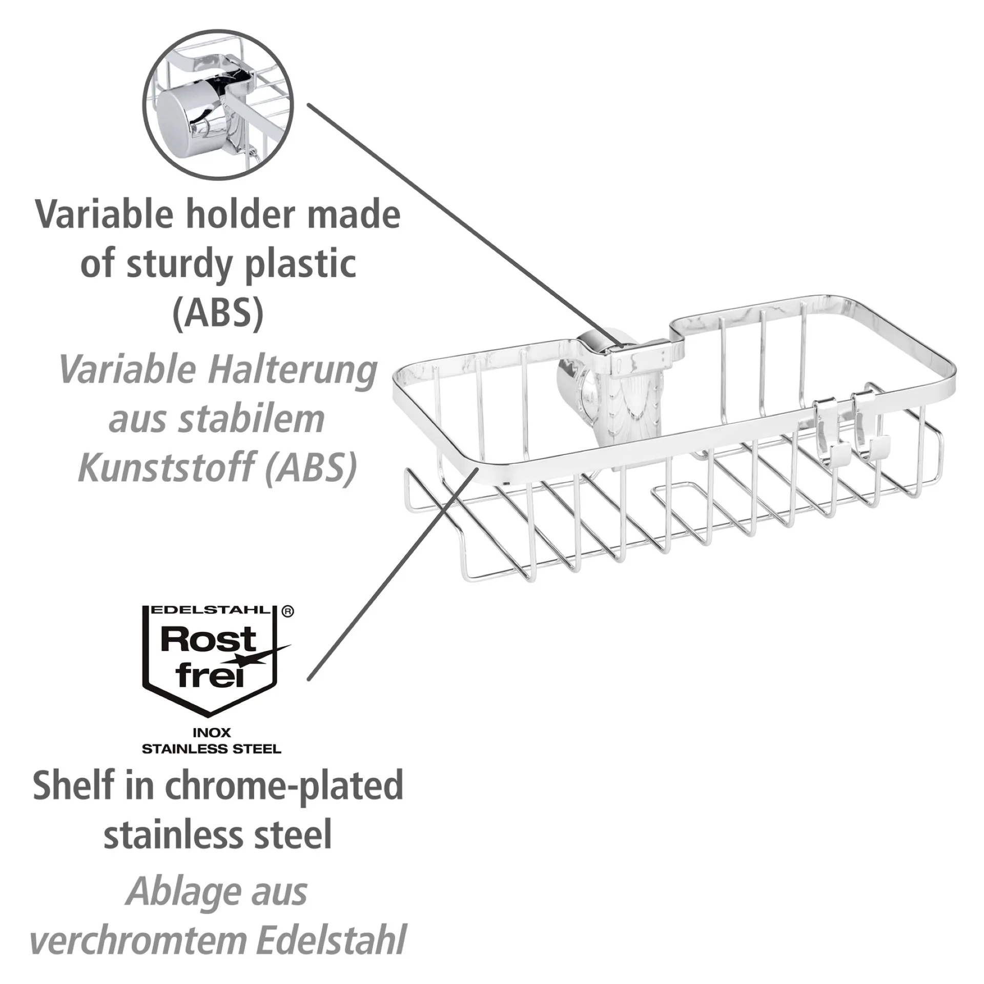WENKO FLORESTA Duschablage, Chrom, Eckig, Befestigen ohne Bohren