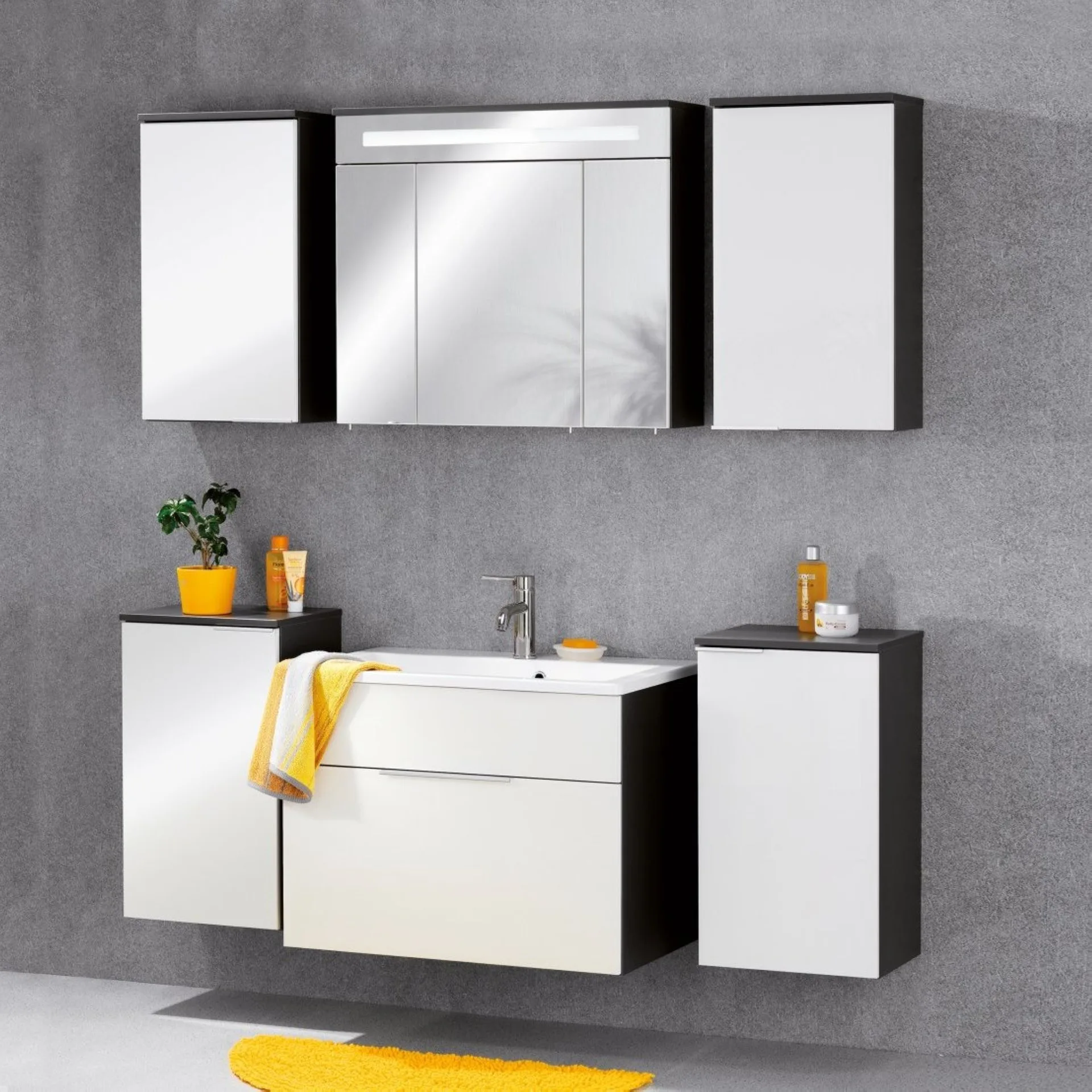 FACKELMANN KARA Waschbeckenunterschrank 80 cm breit, Weiß/Anthrazit, 1 Schublade