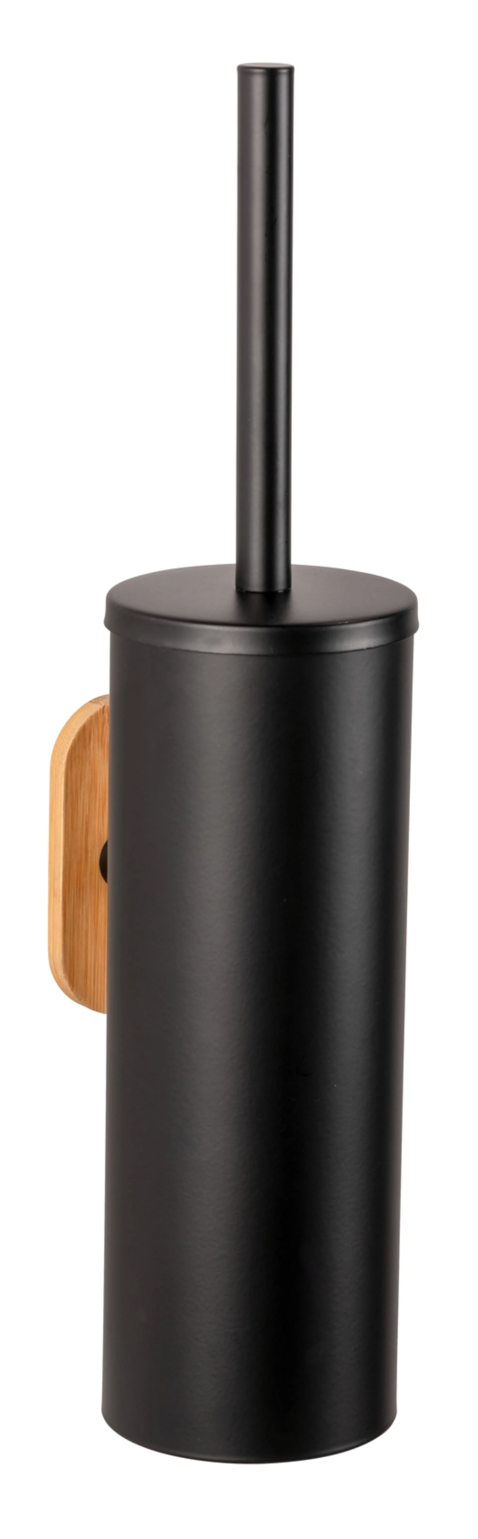 WENKO OREA WC-Garnitur, Schwarz/Braun, Edelstahl/Bambus, Befestigen ohne Bohren