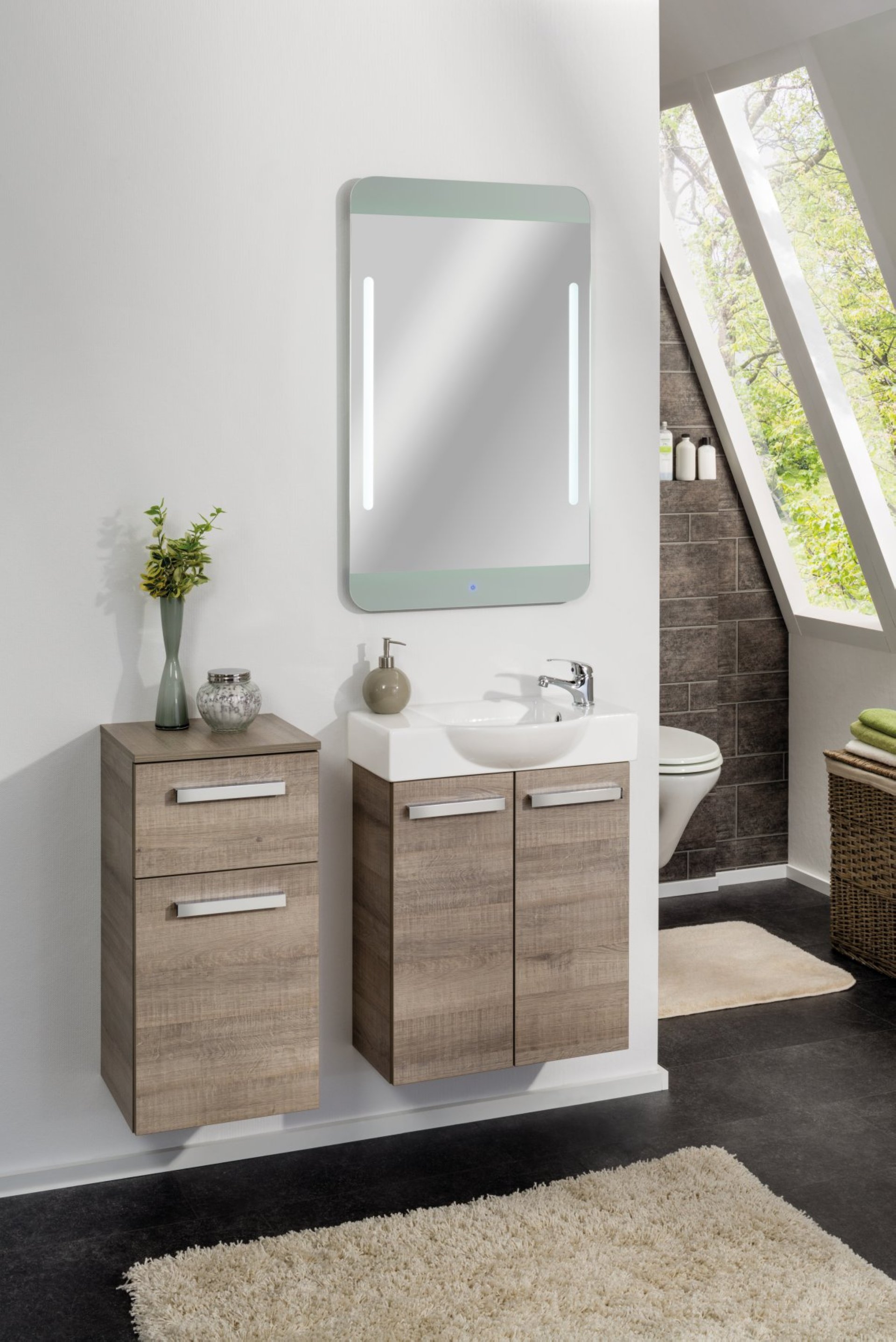 Fackelmann Waschbecken 55 cm aus Keramik, Hahnloch rechts