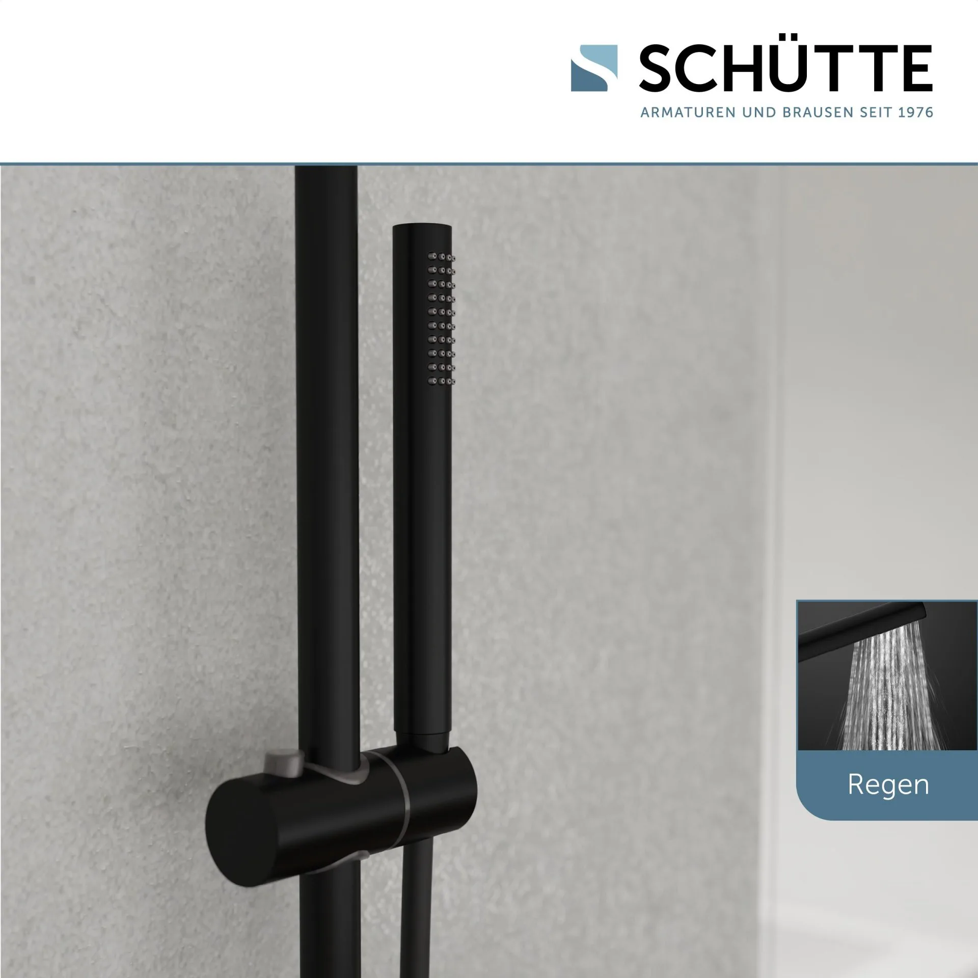 SCHÜTTE AQUADUCT Überkopf-Brauseset, Schwarz matt, mit Duschthermostat