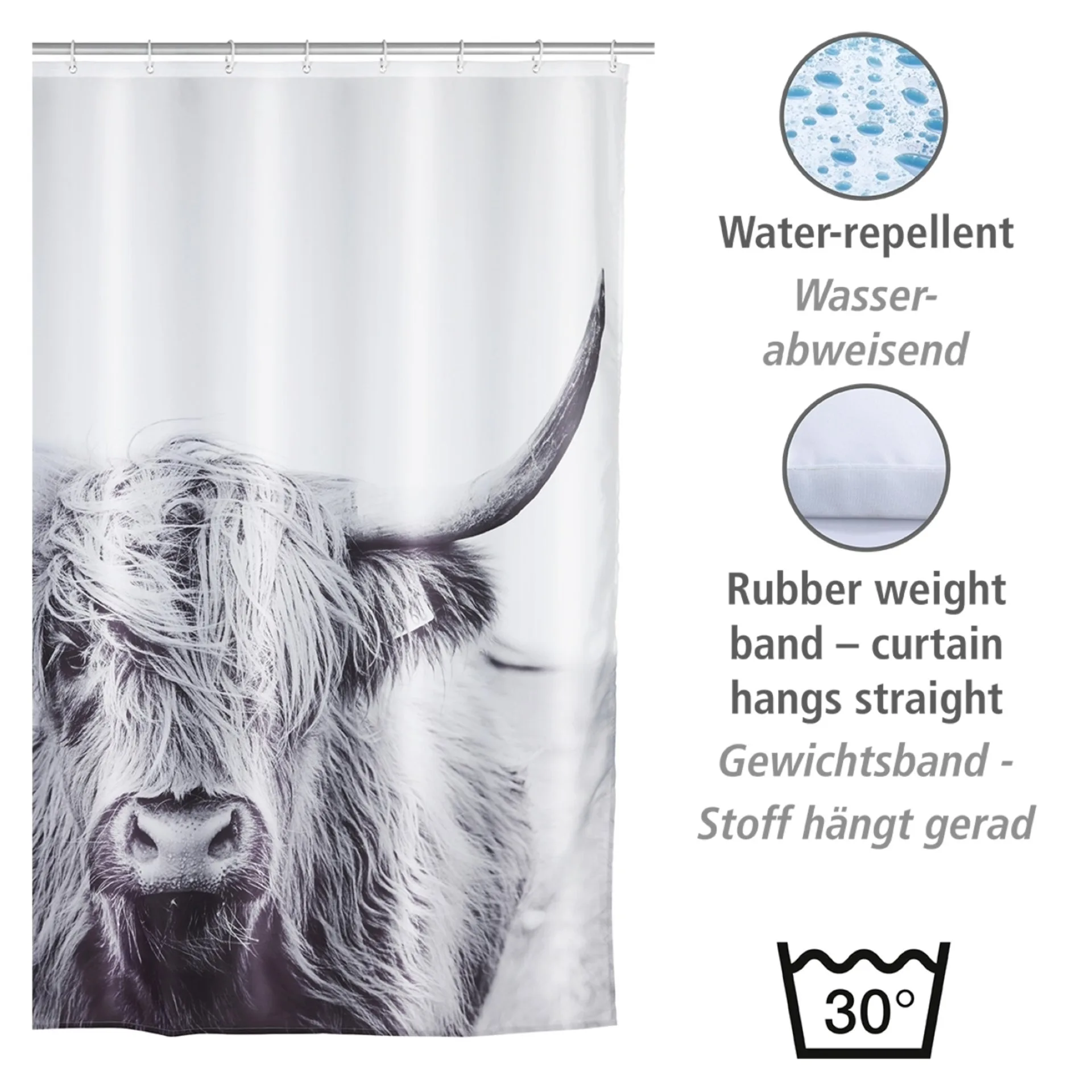WENKO YAK Duschvorhang 180 x 200 cm, Weiß/Grau