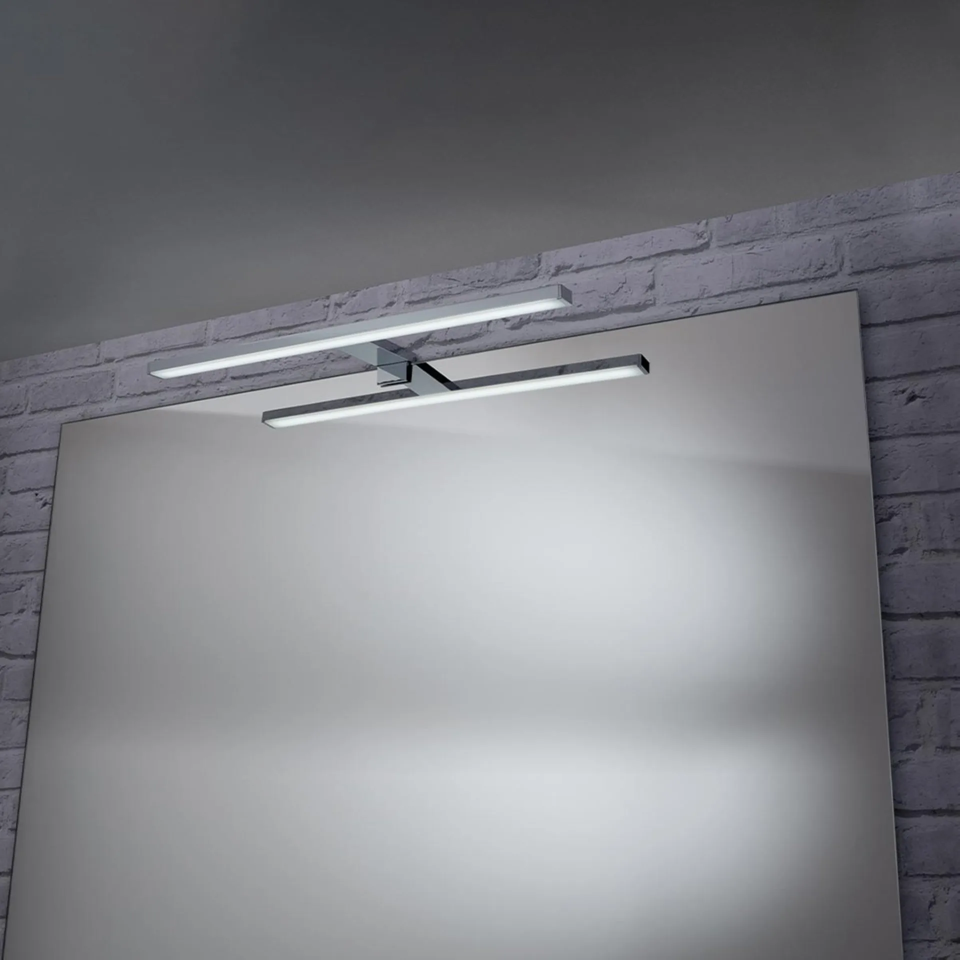 FACKELMANN B.CLEVER Waschtisch Set mit Spiegel 60 cm breit, Weiß, Waschbecken Gussmarmor Weiß + LED Aufsatzleuchte