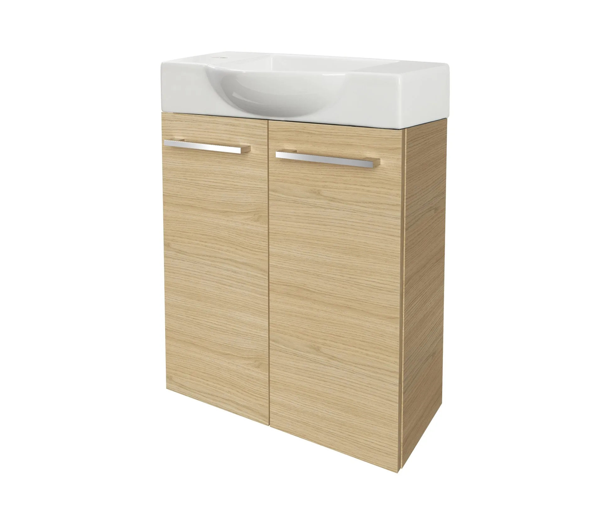 FACKELMANN SBC B.STYLE Gäste WC Waschtisch Set 55 cm breit, Braun, Waschbecken Keramik Weiß, Hahnloch links