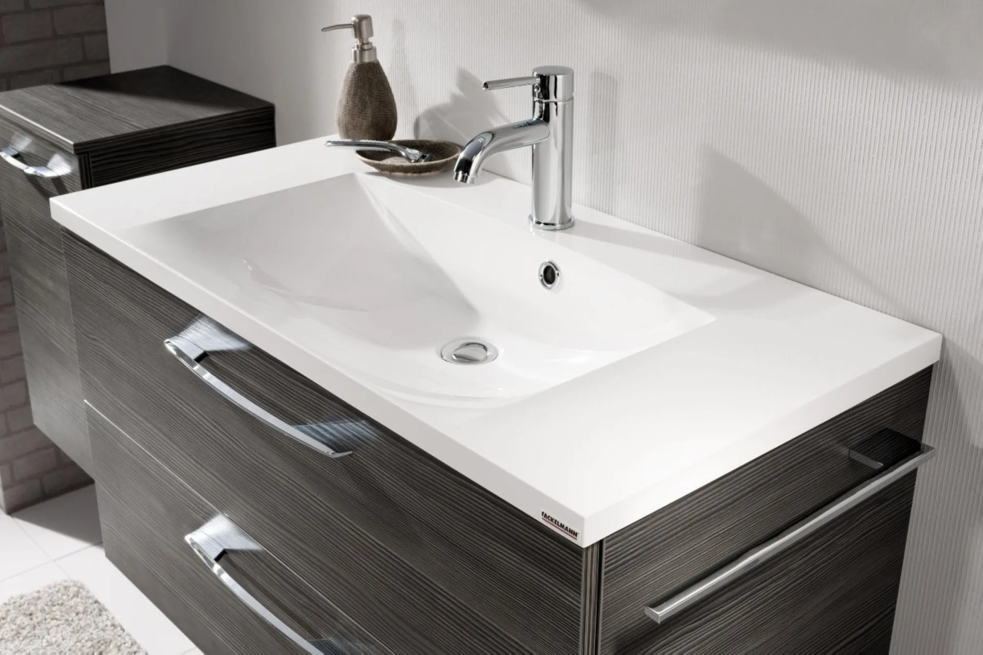 FACKELMANN Waschbecken 90 cm breit, Weiß, Gussmarmor