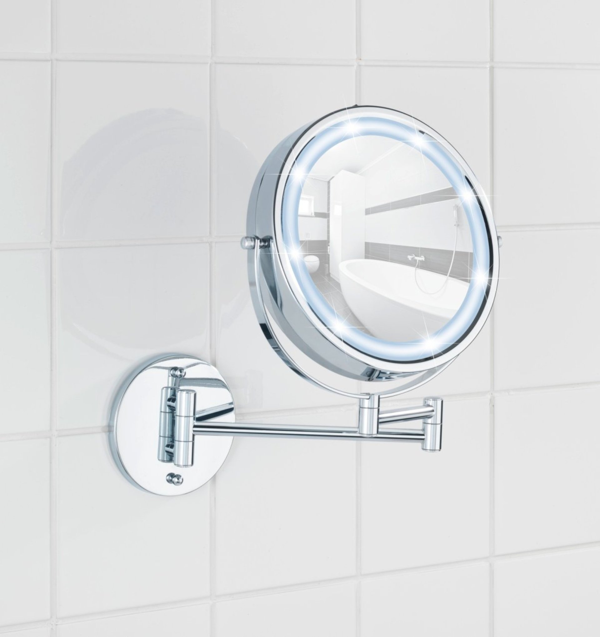 WENKO LUMI LED Kosmetikspiegel, 5-fach Vergrößerung, Befestigen ohne bohren, Power-Loc®