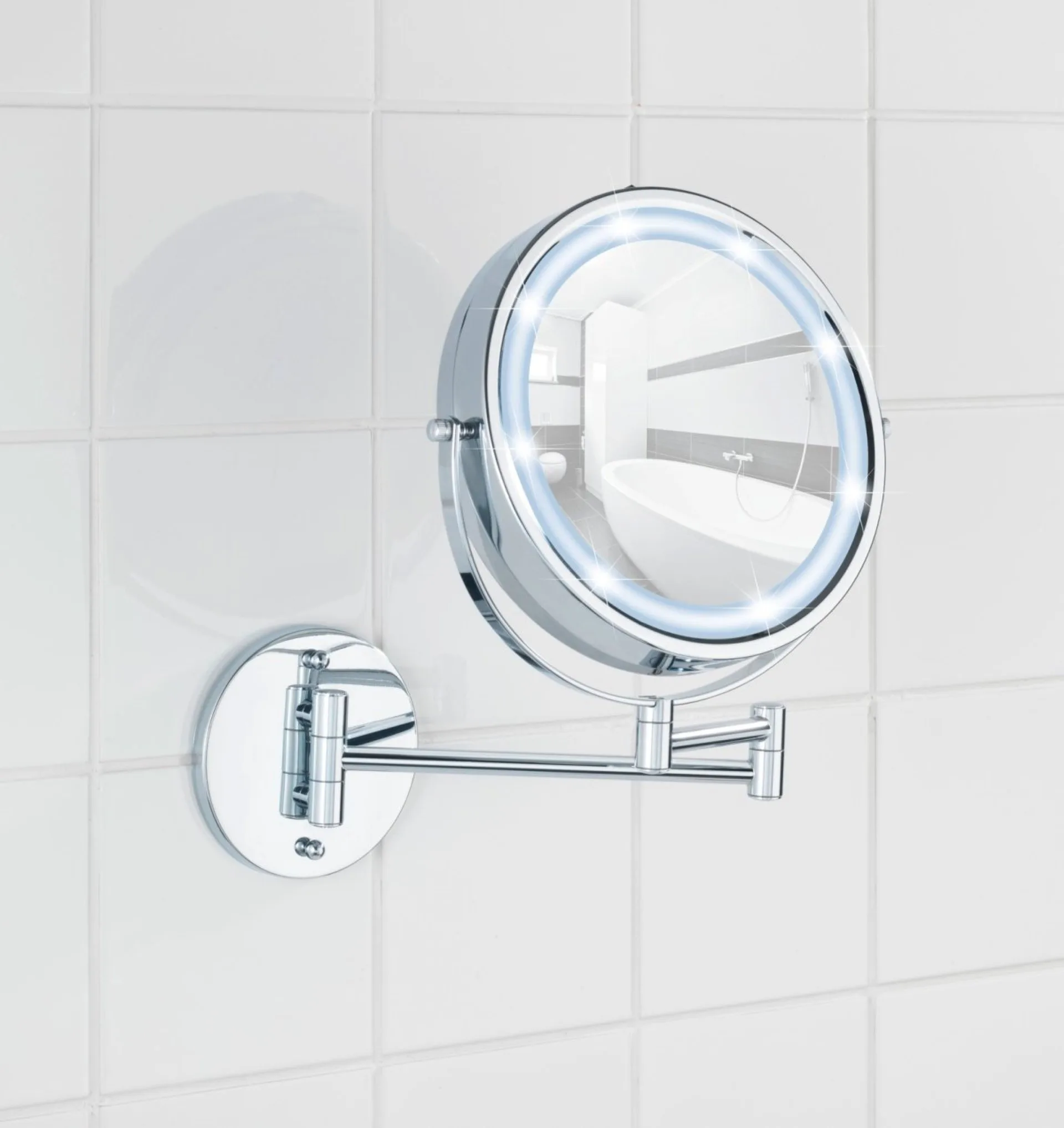 WENKO LUMI LED Kosmetikspiegel, 5-fach Vergrößerung, Befestigen ohne bohren, Power-Loc®