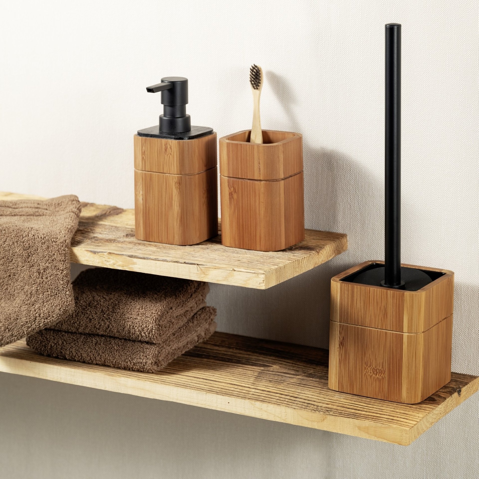 WENKO SERRO Accessoire Set, Braun, Zahnputzbecher, Seifenspender